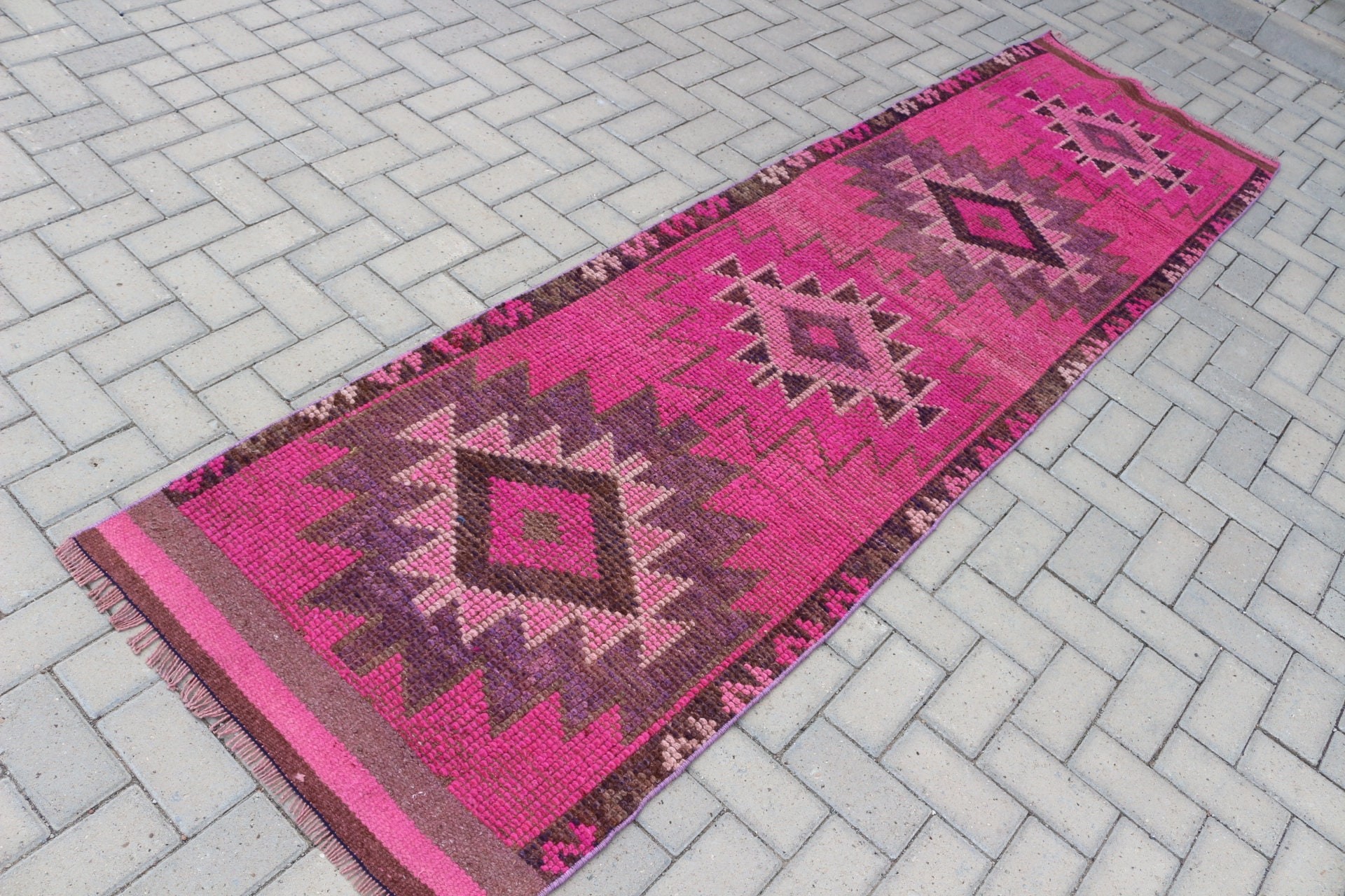 Koridor Halısı, Koşucu Halıları, Türk Halısı, Vintage Halılar, Dekoratif Halı, Pembe Oryantal Halı, Havalı Halı, 2,6x9,8 ft Runner Halıları