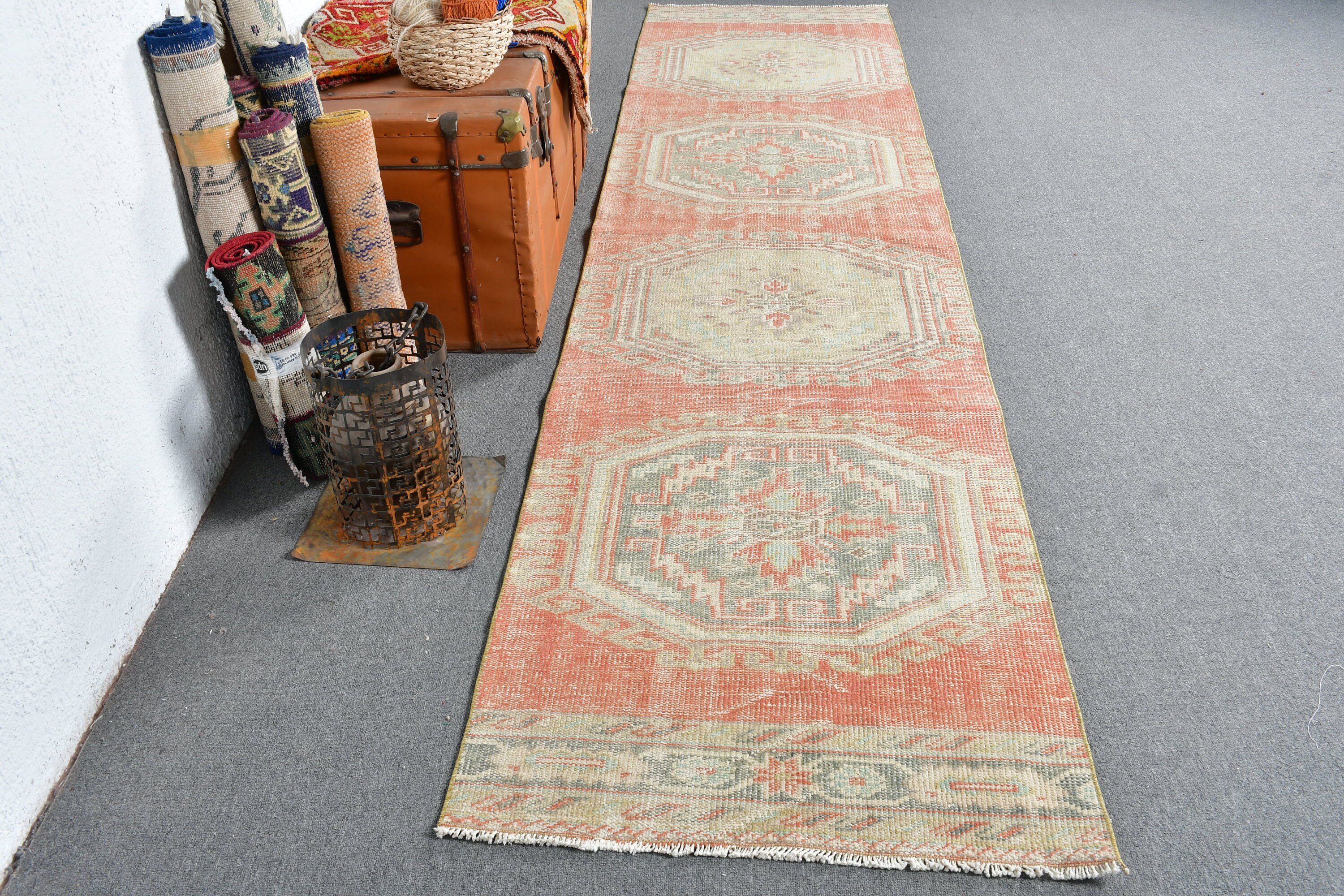 2.8x11.3 ft Runner Rug, Stair Rugs, Corridor Rug, Vintage Rug, Floor Rug, Oriental Rug, Turkish Rugs, Rugs for Kitchen, Red Floor Rugs