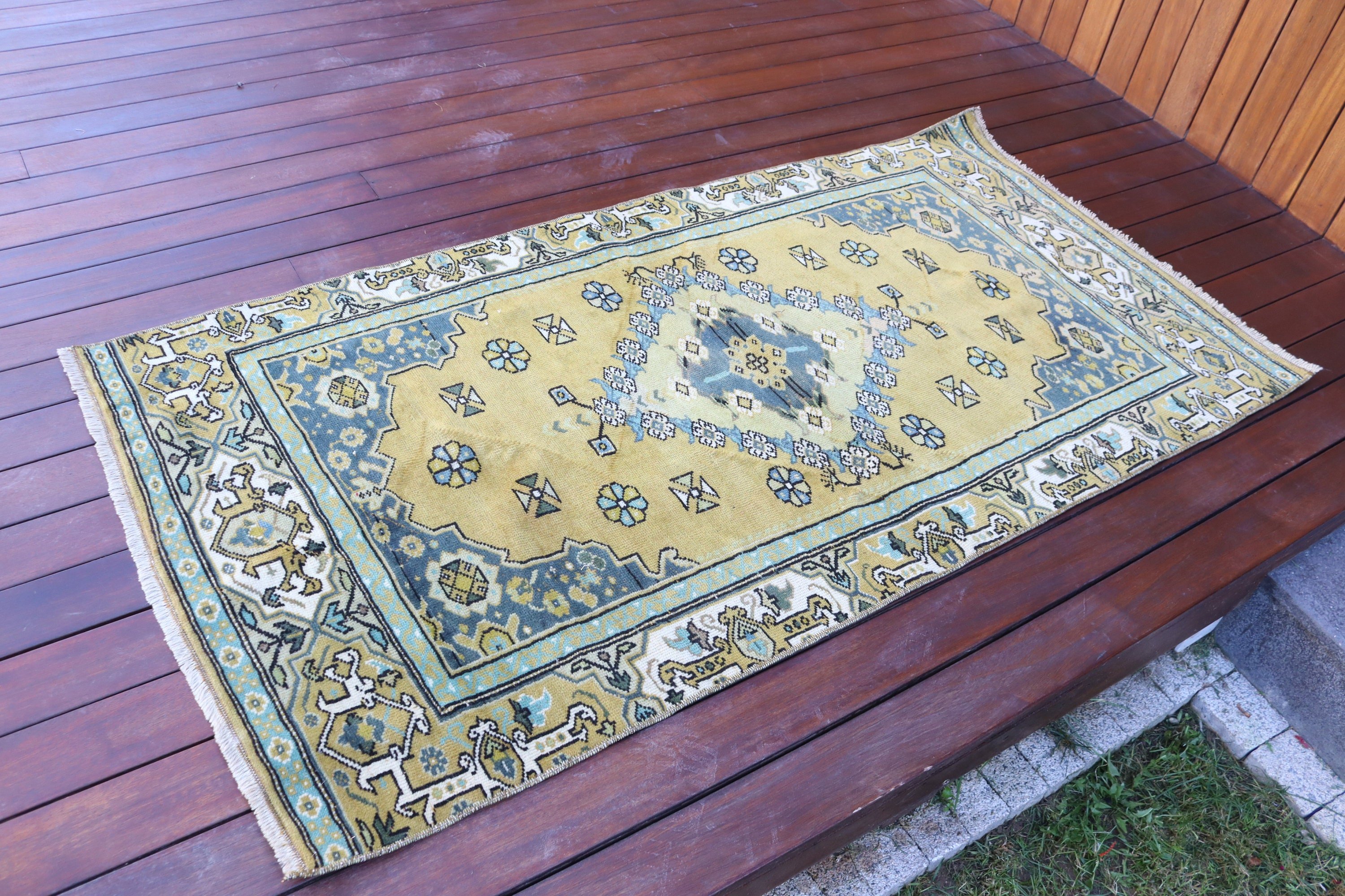 Ev Dekorasyonu Halısı, Anadolu Halısı, 2.8x5.4 ft Accent Halısı, Mutfak Halısı, Türk Halıları, Sarı Yatak Odası Halısı, Boho Accent Halıları, Vintage Halılar