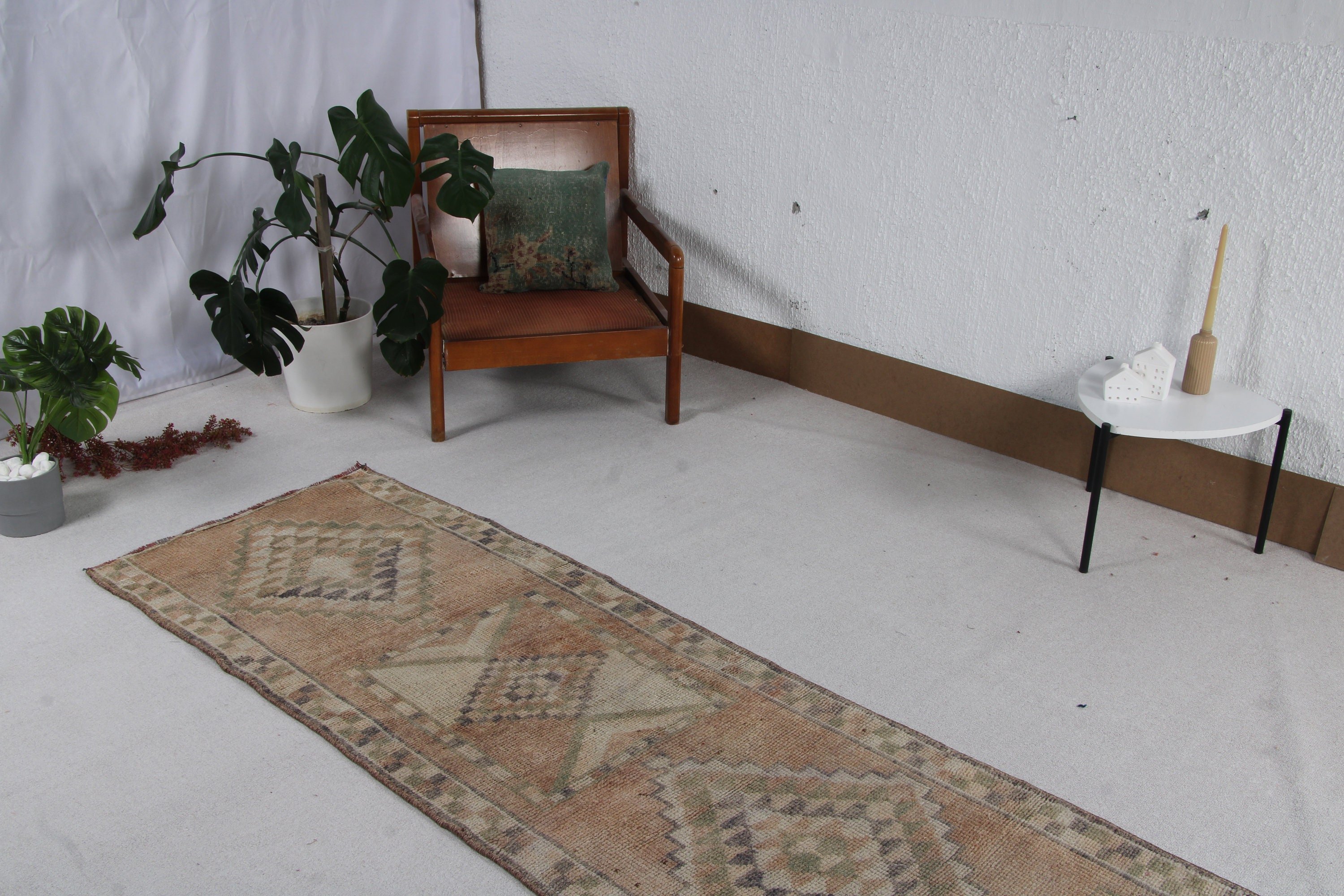 Kahverengi Nötr Halı, Vintage Halı, Koridor Halısı, Türk Halısı, 2,5x11,3 ft Runner Halıları, Ev Dekorasyonu Halıları, Mutfak Halıları, Fas Halıları, Aztek Halısı