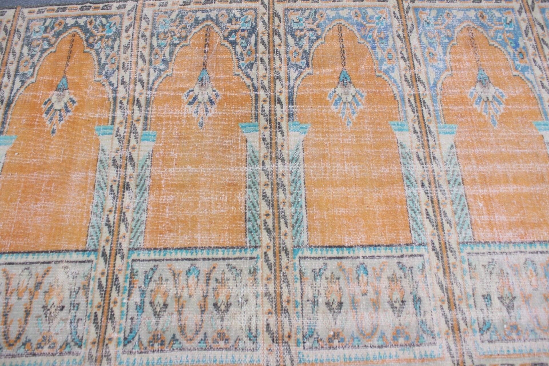 Sarı Yün Halılar, Yer Halıları, Vintage Halı, 4,2x9,2 ft Alan Halısı, Alan Halıları, Sanat Halıları, Türk Halısı, İç Mekan Halısı, Yatak Odası Halısı, Oryantal Halı