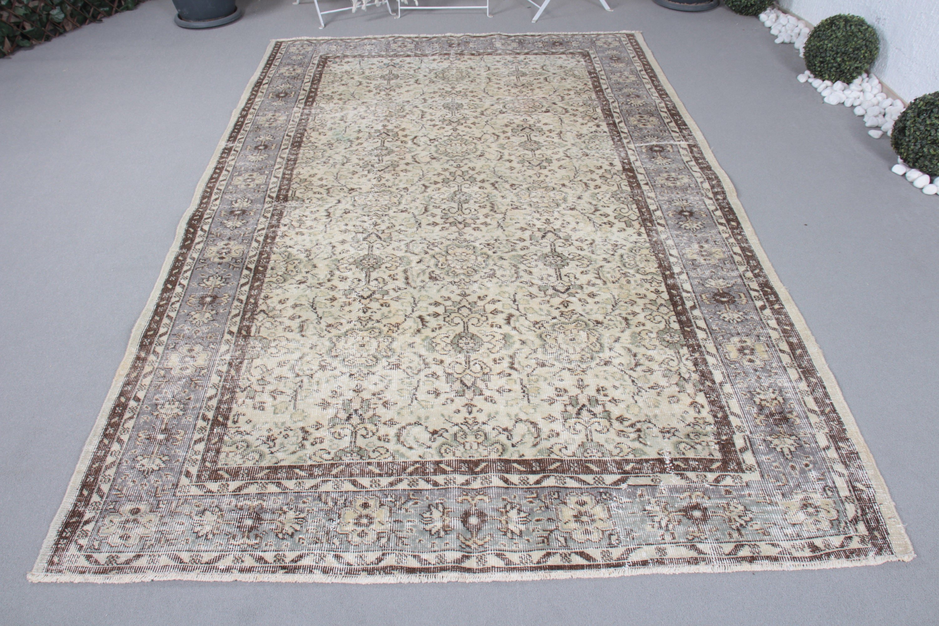 Türk Halısı, Oushak Halıları, Bej Anadolu Halısı, 5,5x8,7 ft Büyük Halılar, Antika Halılar, Vintage Halılar, Büyük Vintage Halı, Oturma Odası Halıları