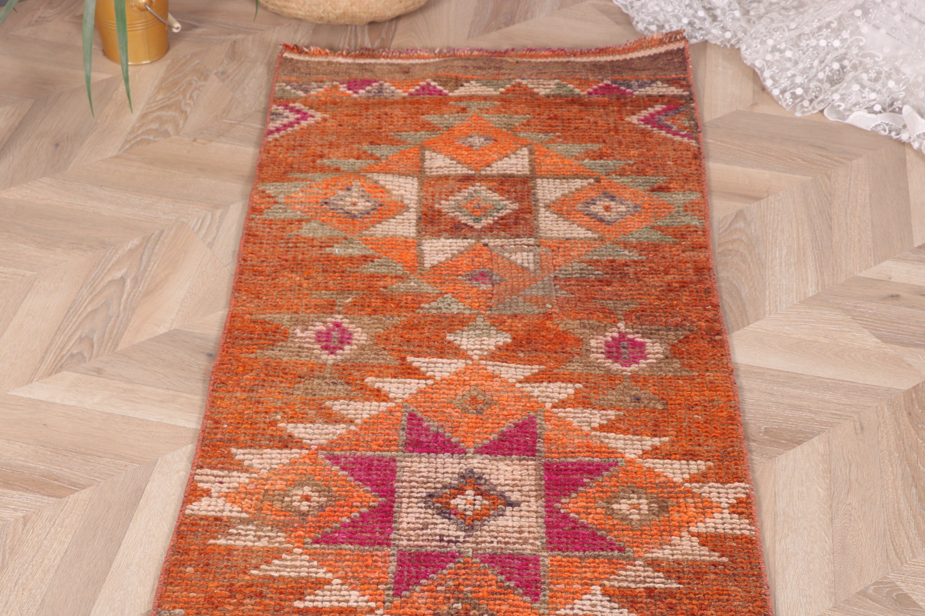 Oushak Halıları, 2x11.2 ft Runner Halısı, Türk Halıları, Egzotik Halı, Oryantal Halılar, Runner Halıları, Vintage Halılar, Mutfak Halıları, Turuncu Yün Halılar