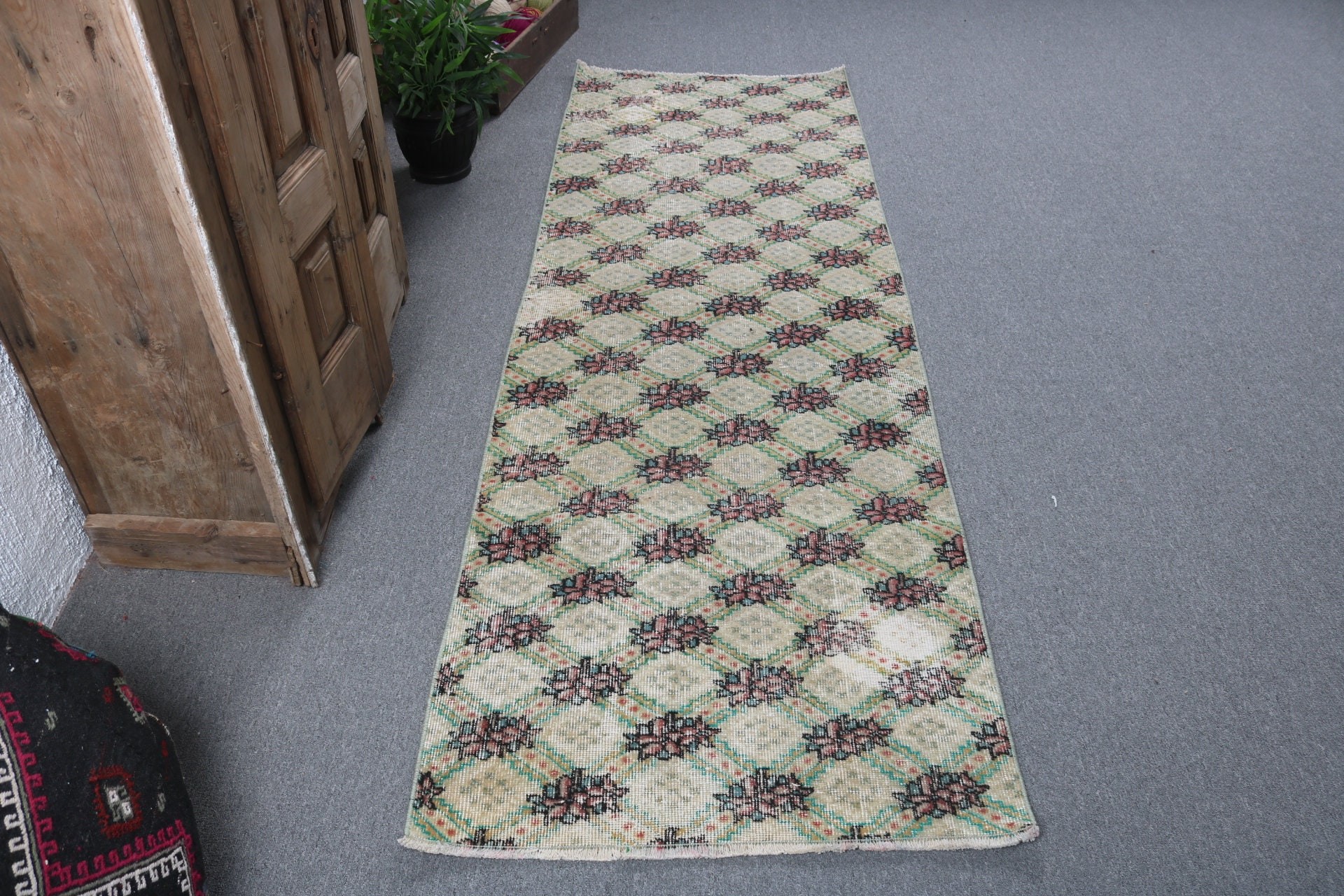 Green Handwoven Rugs, Vintage Rug, Boho Rug, Oriental Rugs, Hallway Rugs, Turkish Rugs, Corridor Rug, Neutral Rug, 2.7x8.2 ft Runner Rugs