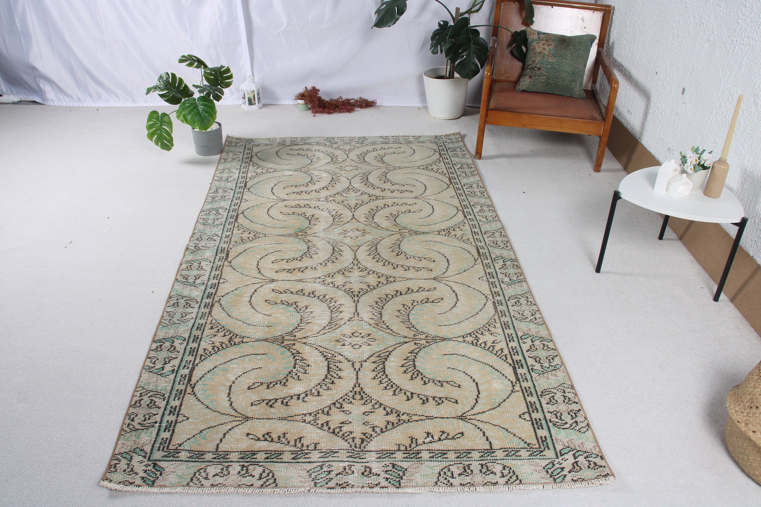 Vintage Rugs, Bedroom Rug, Aztec Rug, Green Home Decor Rug, Dining Room Rug, Turkish Rugs, 4.4x8 ft Area Rug, Moroccan Rugs