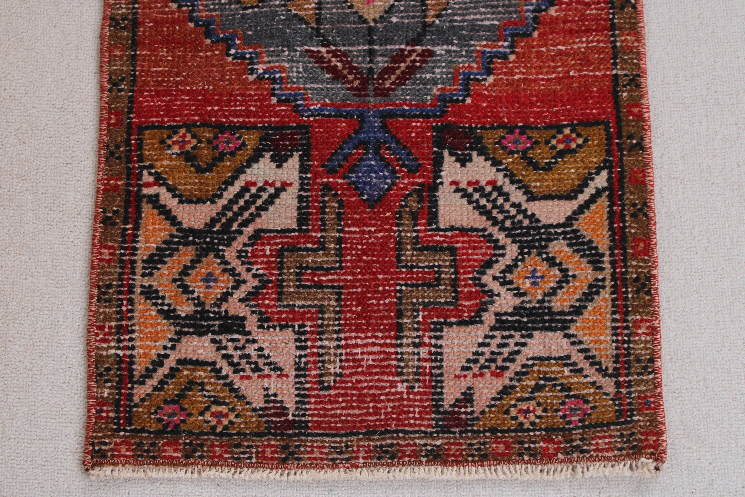 Gri El Dokuma Halı, Yatak Odası Halıları, 1.5x3.3 ft Küçük Halılar, Türk Halısı, Küçük Boho Halısı, Vintage Halılar, Geometrik Halılar, El Dokuma Halılar