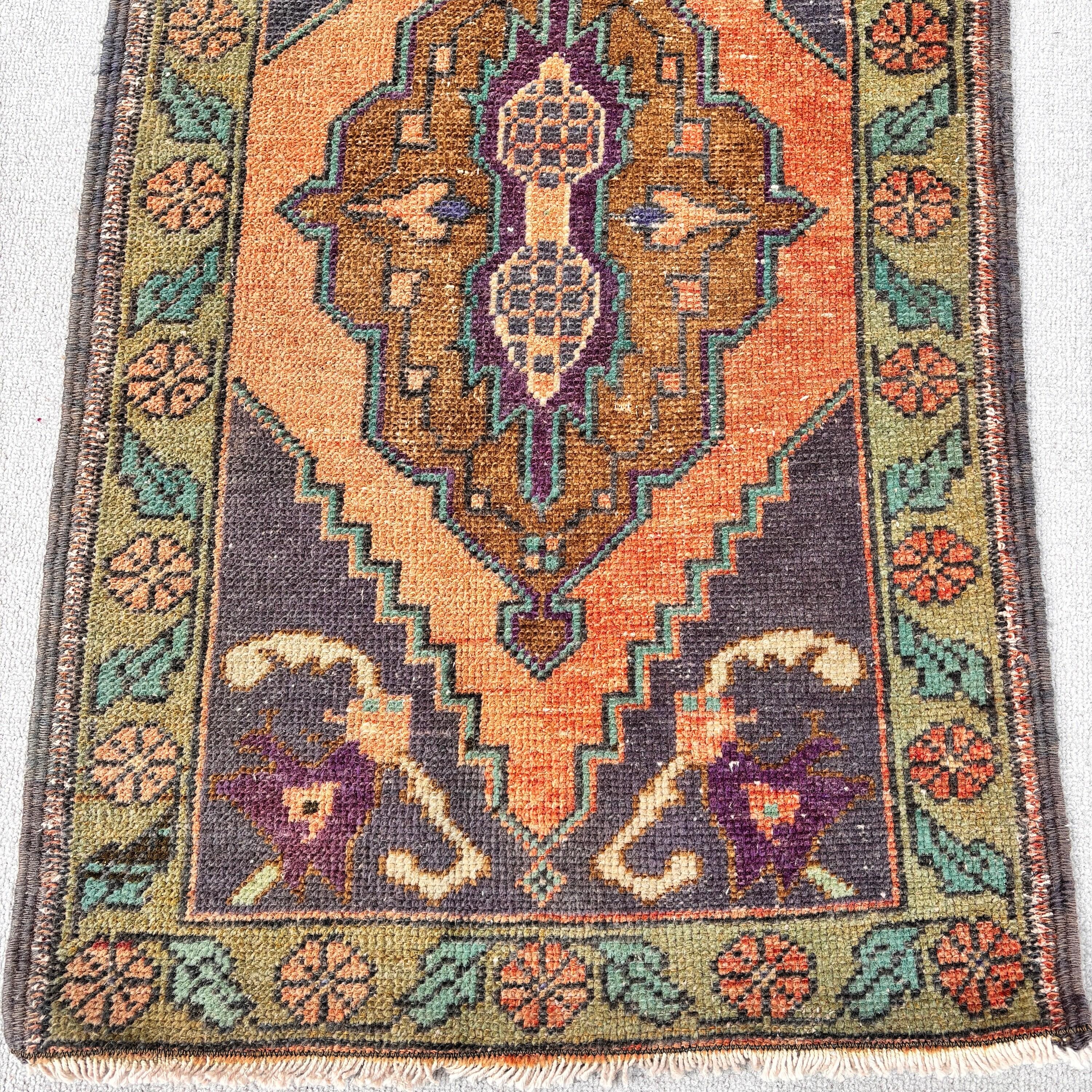 Antika Halı, Mutfak Halısı, 2x3,3 ft Küçük Halı, Türk Halıları, Yatak Odası Halısı, Vintage Halılar, Turuncu Modern Halı, Mutfak Halıları, Yer Halıları