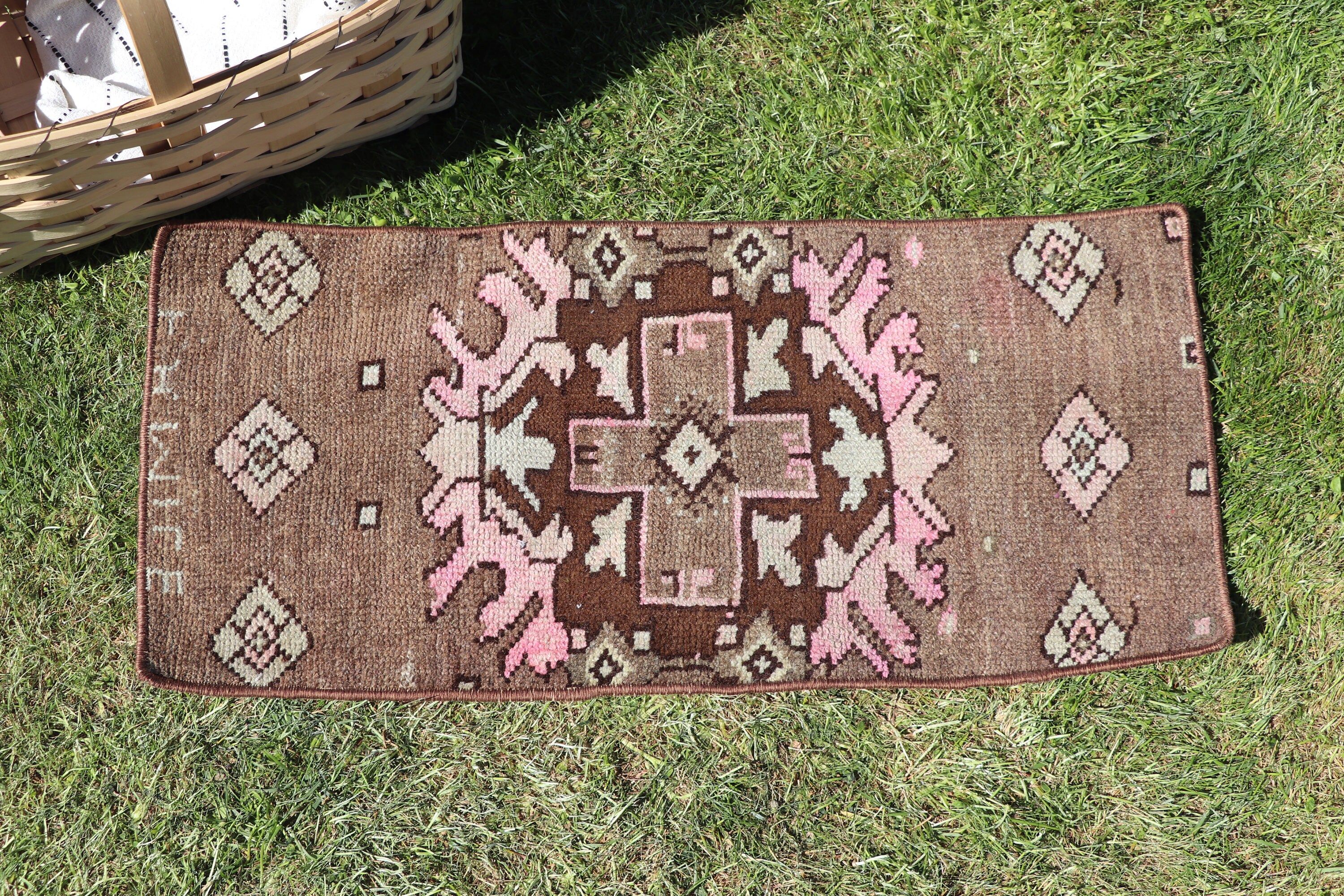 Antique Rug, Vintage Rugs, Brown Geometric Rugs, Handwoven Rugs, Kitchen Rugs, Aztec Rug, Bathroom Rug, 1x2.3 ft Small Rugs, Turkish Rug