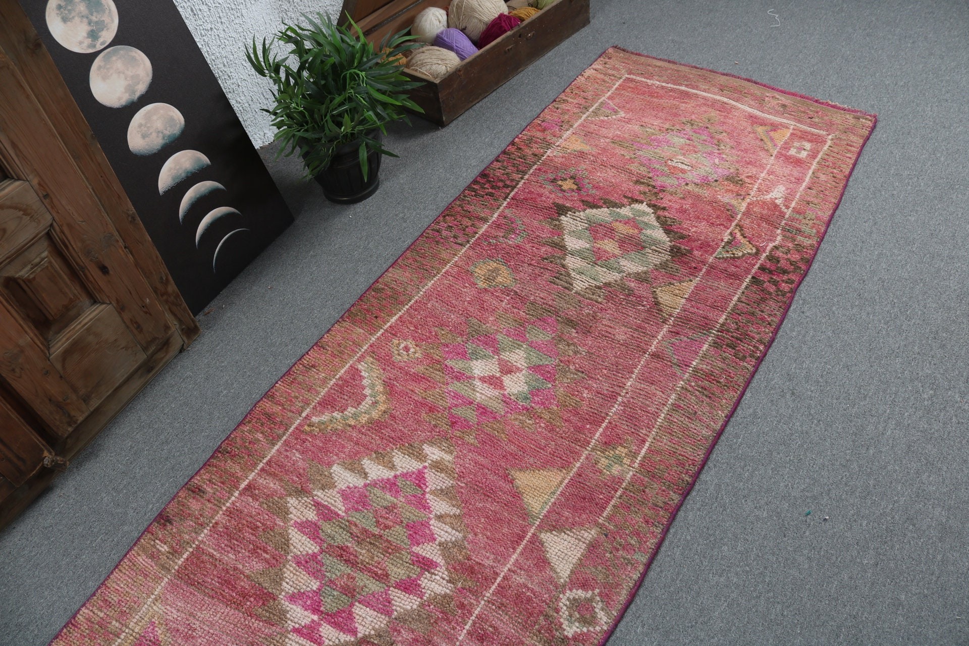 Pink Oriental Rugs, Kitchen Rugs, Vintage Rug, Aesthetic Rug, Hallway Rug, 2.7x11.6 ft Runner Rugs, Stair Rug, Luxury Rugs, Turkish Rug