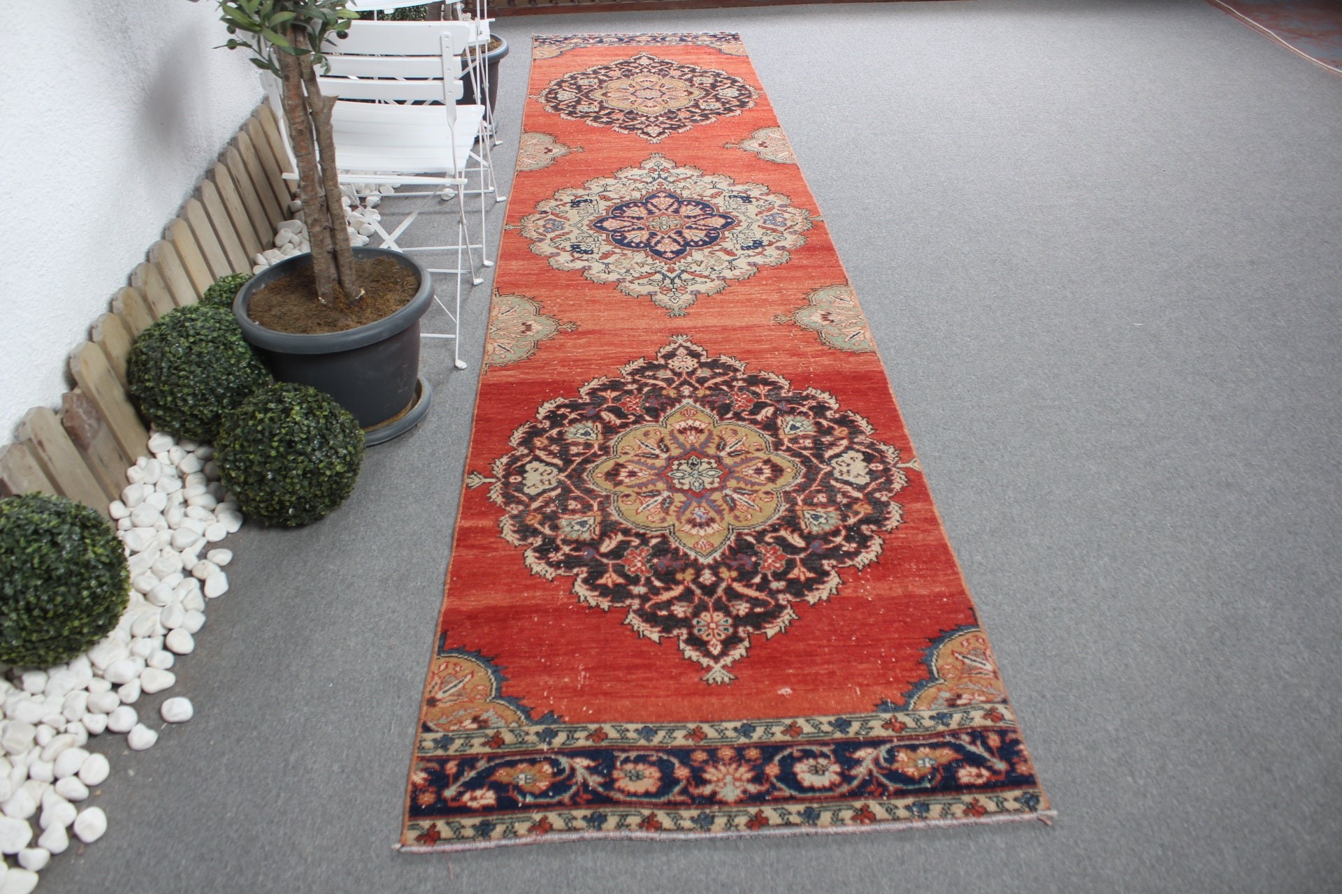 Hallway Rug, Rugs for Runner, Vintage Rug, Oushak Rug, Red  3x13.3 ft Runner Rug, Kitchen Rugs, Cool Rugs, Turkish Rug