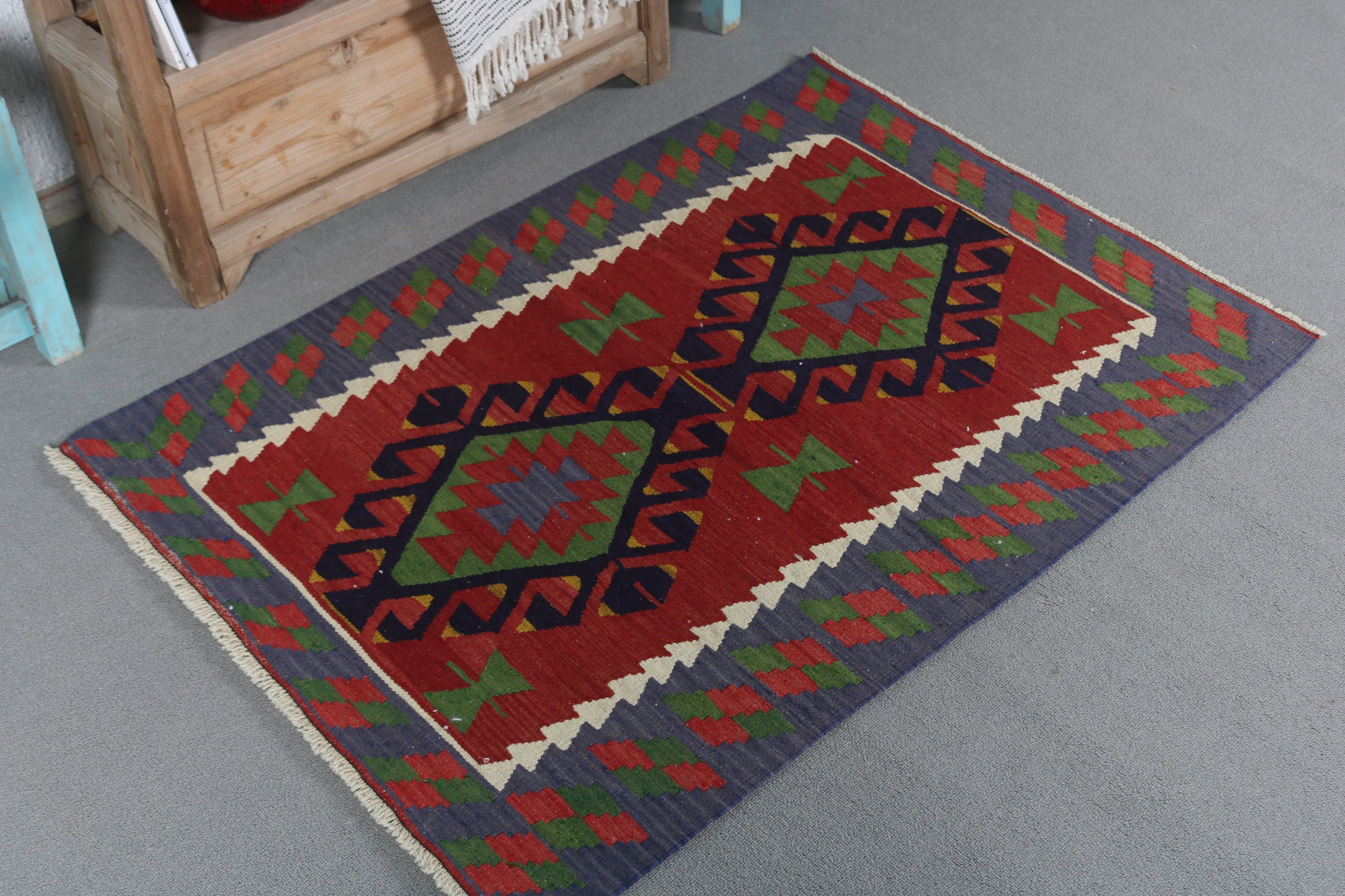 Mavi 2.9x4 ft Küçük Halılar, Türk Halıları, Kilim, Aztek Halıları, Mutfak Halısı, Banyo Halıları, Fas Halıları, Çocuk Halısı, Vintage Halı