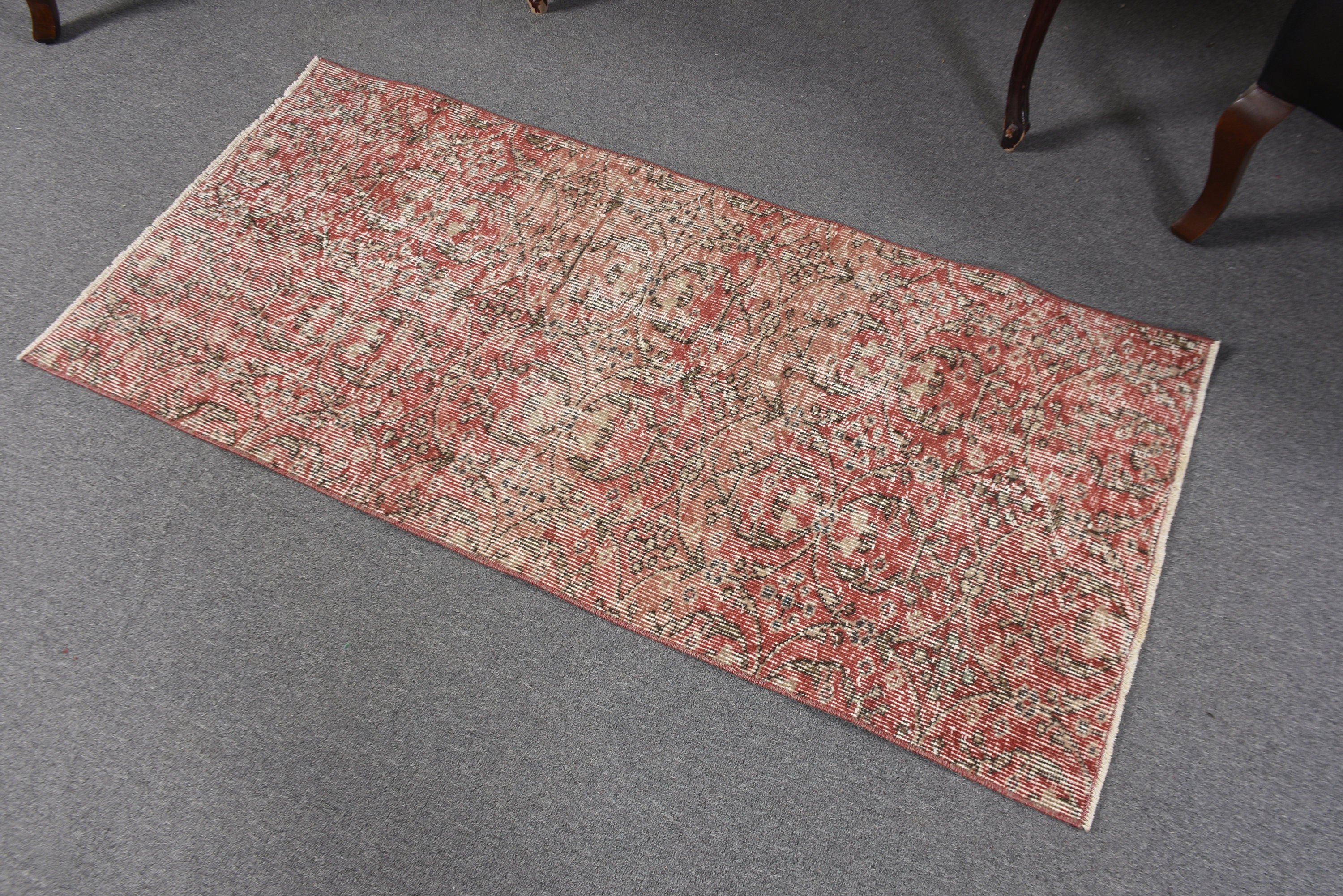 Red Geometric Rugs, Kitchen Rug, Entry Rugs, Vintage Rug, Turkish Rug, Aztec Rug, Nursery Rug, 2.2x4.7 ft Small Rug