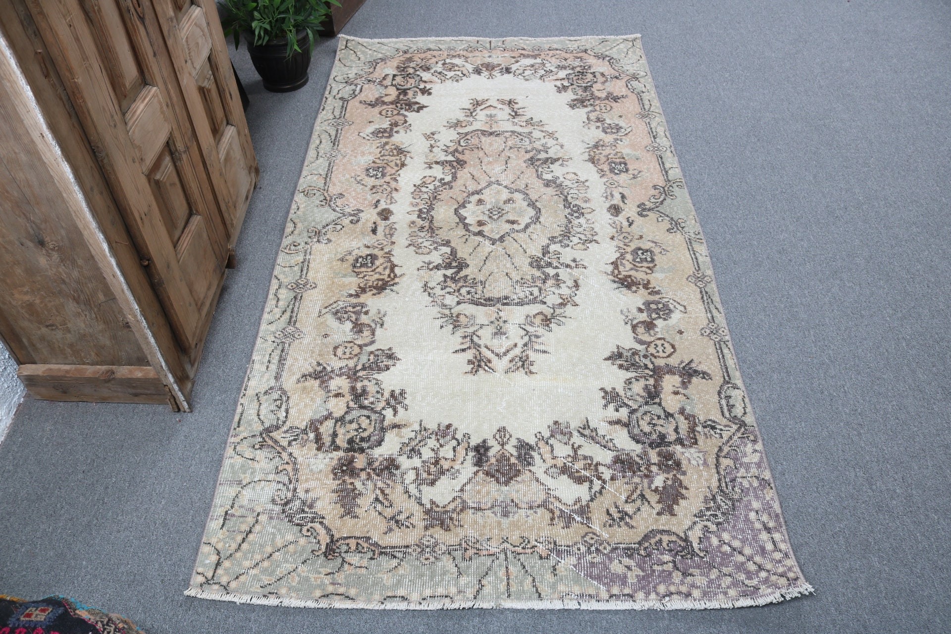 Vintage Halı, Türk Halıları, İç Mekan Halısı, Yatak Odası Halısı, Ev Dekor Halısı, 3.6x6.9 ft Alan Halısı, Bej El Dokuma Halıları, Mutfak Halısı, Zemin Halıları