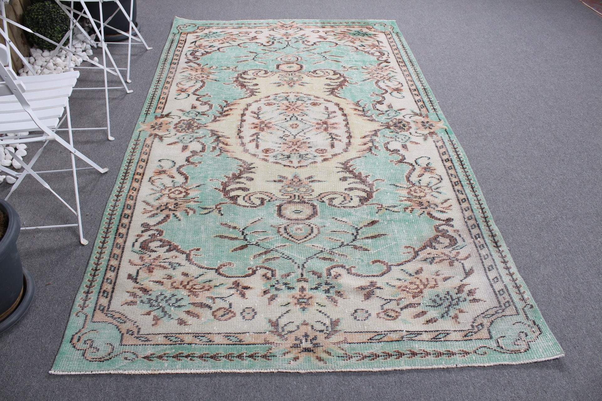 Vintage Halı, 5x8,5 ft Büyük Halı, Fas Halıları, Yemek Odası Halıları, Sanat Halısı, Oturma Odası Halısı, Türk Halısı, Yatak Odası Halıları, Yeşil Soğuk Halılar