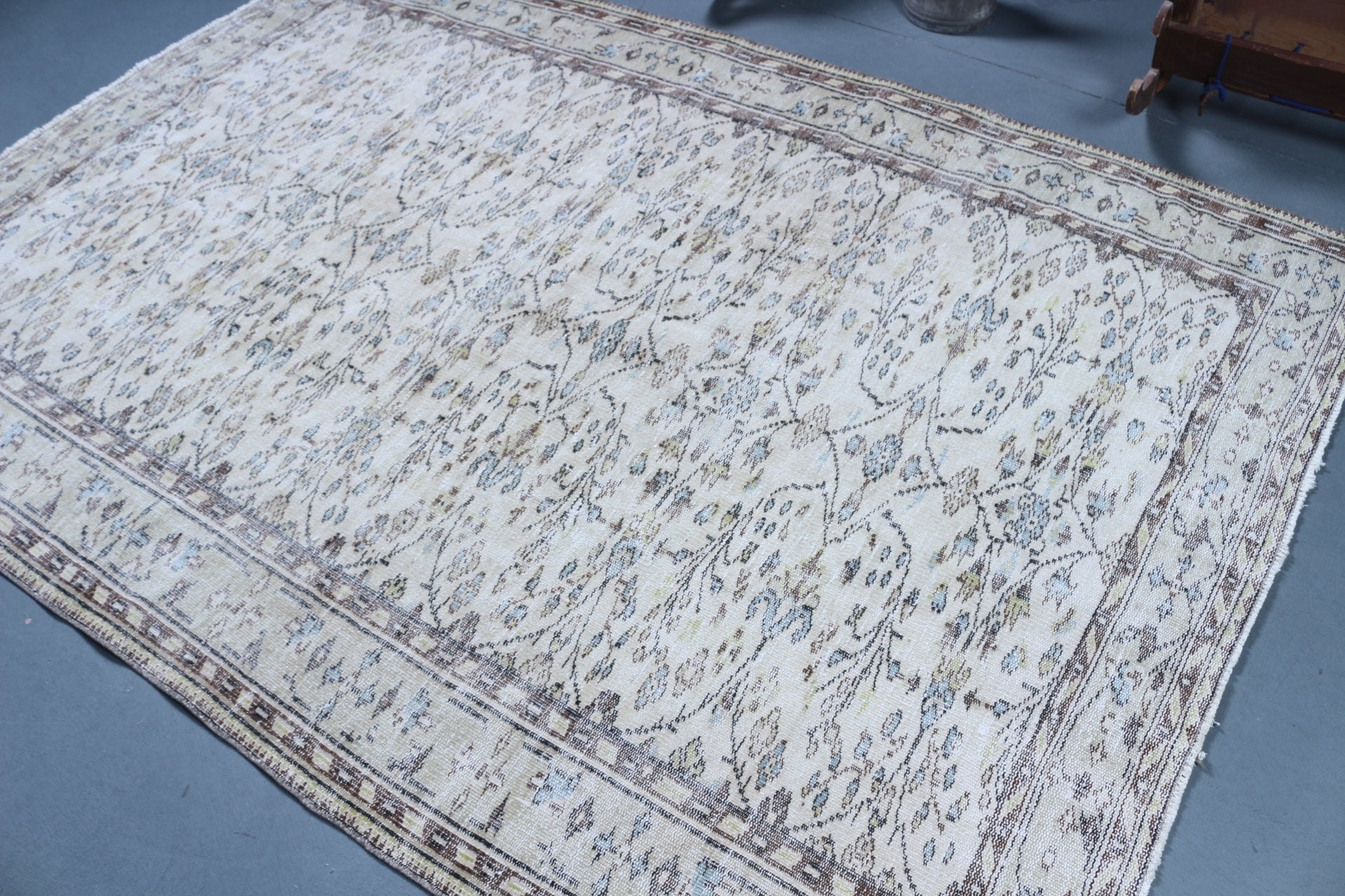 Yer Halısı, Vintage Halı, Yemek Odası Halısı, Yatak Odası Halıları, Türk Halısı, Anadolu Halısı, Bej 5.6x8.2 ft Büyük Halılar