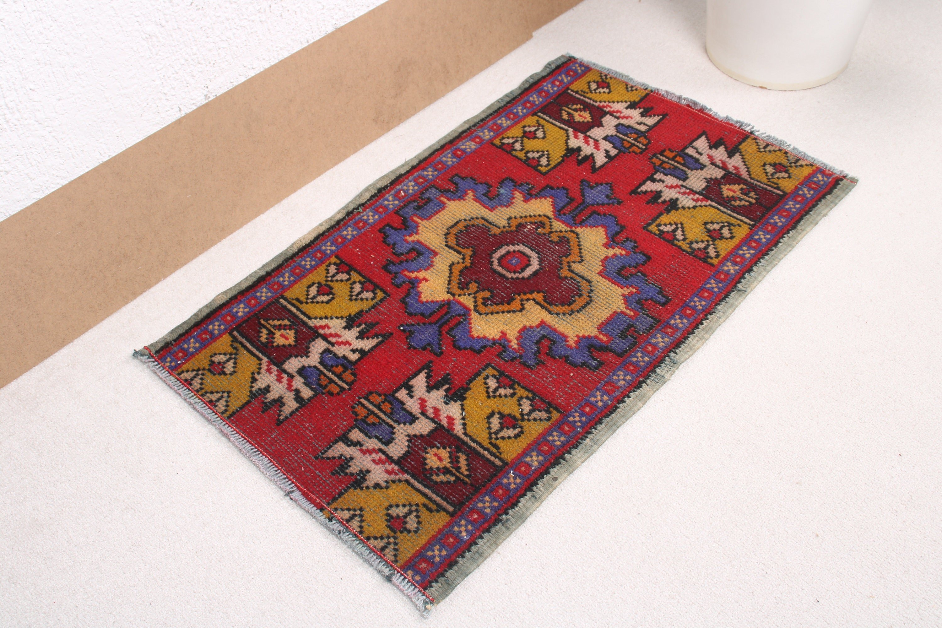 Bohemian Rug, 1.7x2.8 ft Small Rugs, Vintage Rug, Kitchen Rug, Turkish Rug, Oushak Rugs, Red Anatolian Rugs, Door Mat Rug, Wall Hanging Rug