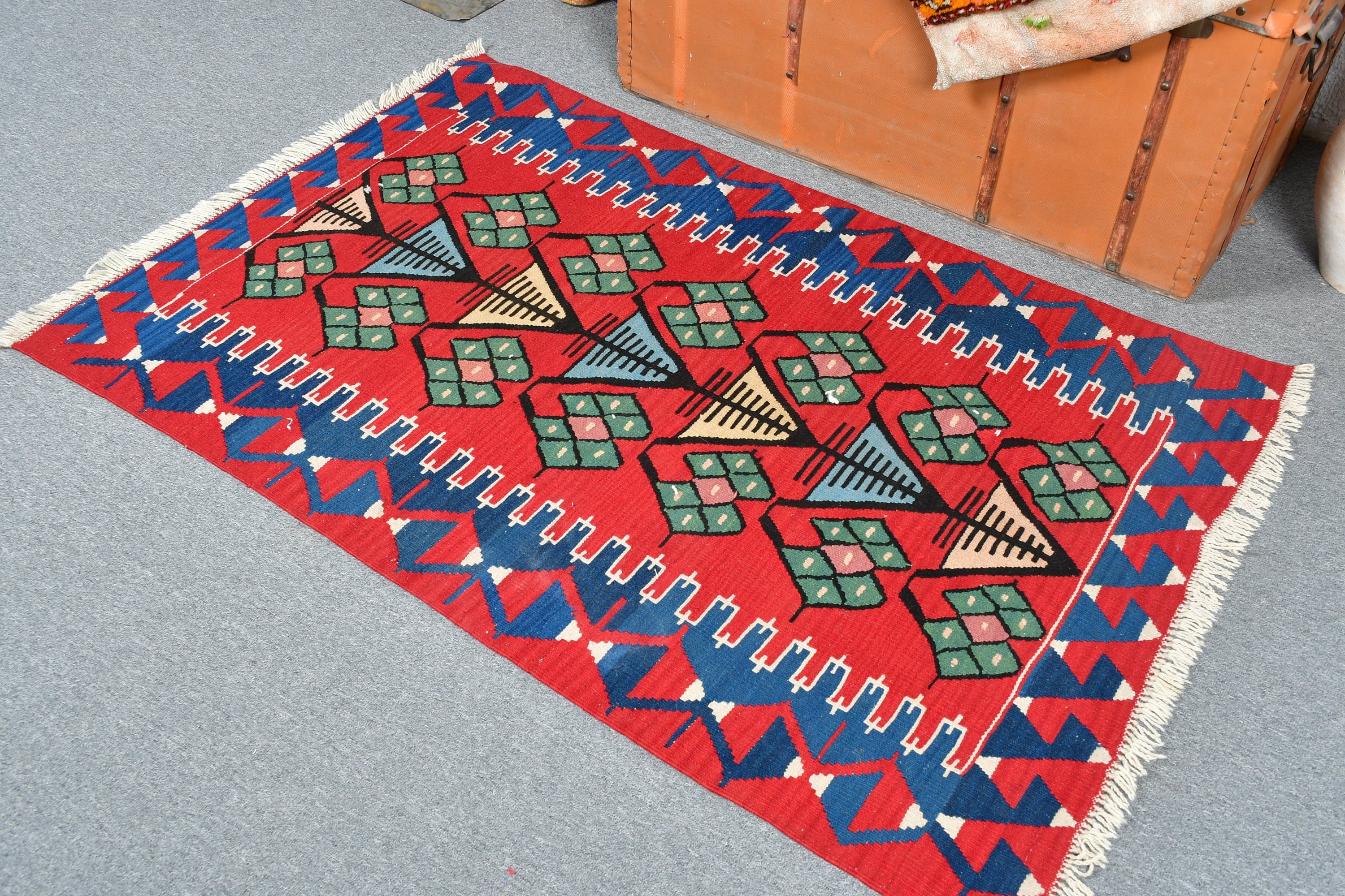 Vintage Rug, Car Mat Rug, Home Decor Rug, Eclectic Rugs, 3.2x4.6 ft Small Rug, Turkish Rug, Red Cool Rugs, Floor Rug, Bathroom Rugs, Kilim