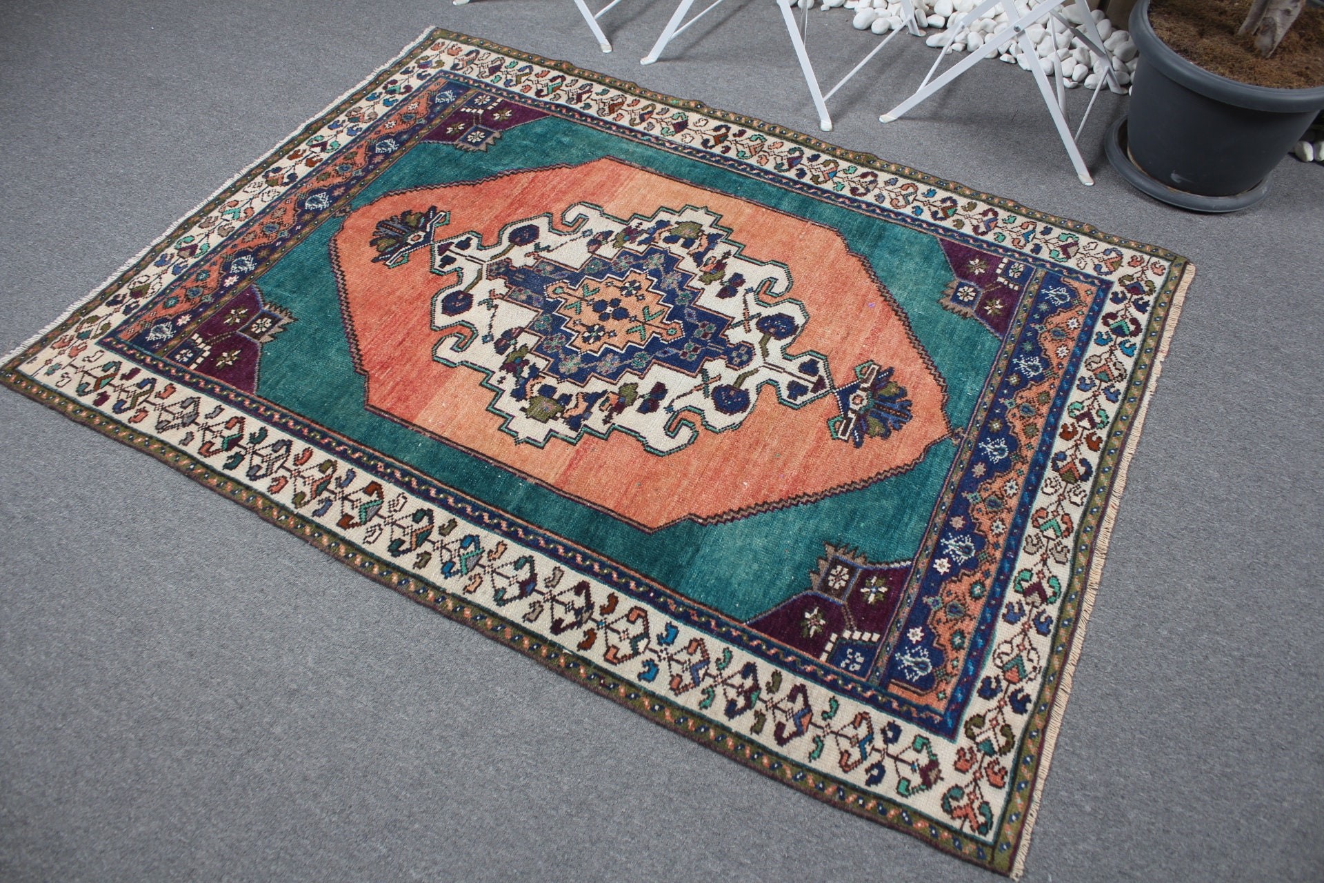 Nomadic Rug, Rugs for Nursery, Vintage Rug, Turkish Rugs, Floor Rugs, Entry Rugs, 4x5.4 ft Accent Rug, Orange Oriental Rug, Bedroom Rugs