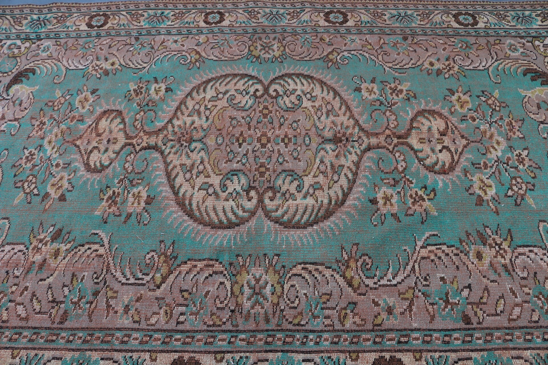 Etnik Halılar, 6.1x9.9 ft Büyük Halı, Vintage Halı, Oturma Odası Halısı, Yeşil Zemin Halısı, Yatak Odası Halısı, Yemek Odası Halısı, Türk Halıları