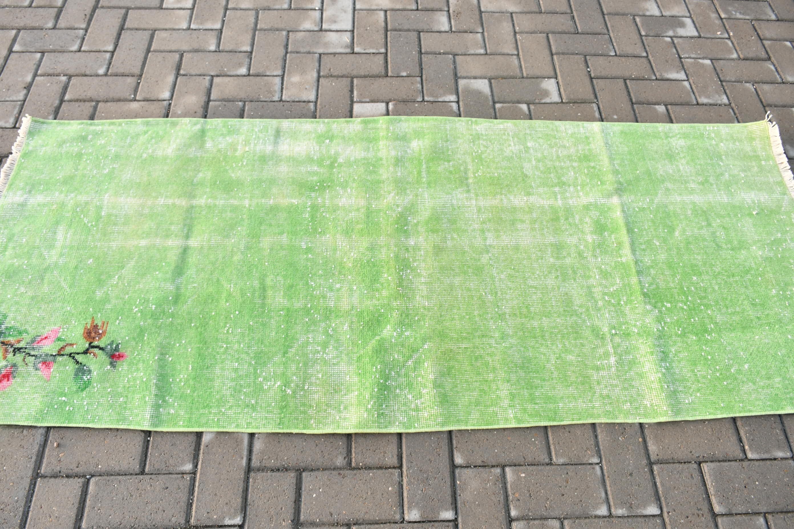 Wool Rug, Vintage Rug, Kitchen Rug, Rugs for Bedroom, Green Cool Rugs, Vintage Decor Rug, 2.8x6.7 ft Accent Rugs, Entry Rug, Turkish Rugs