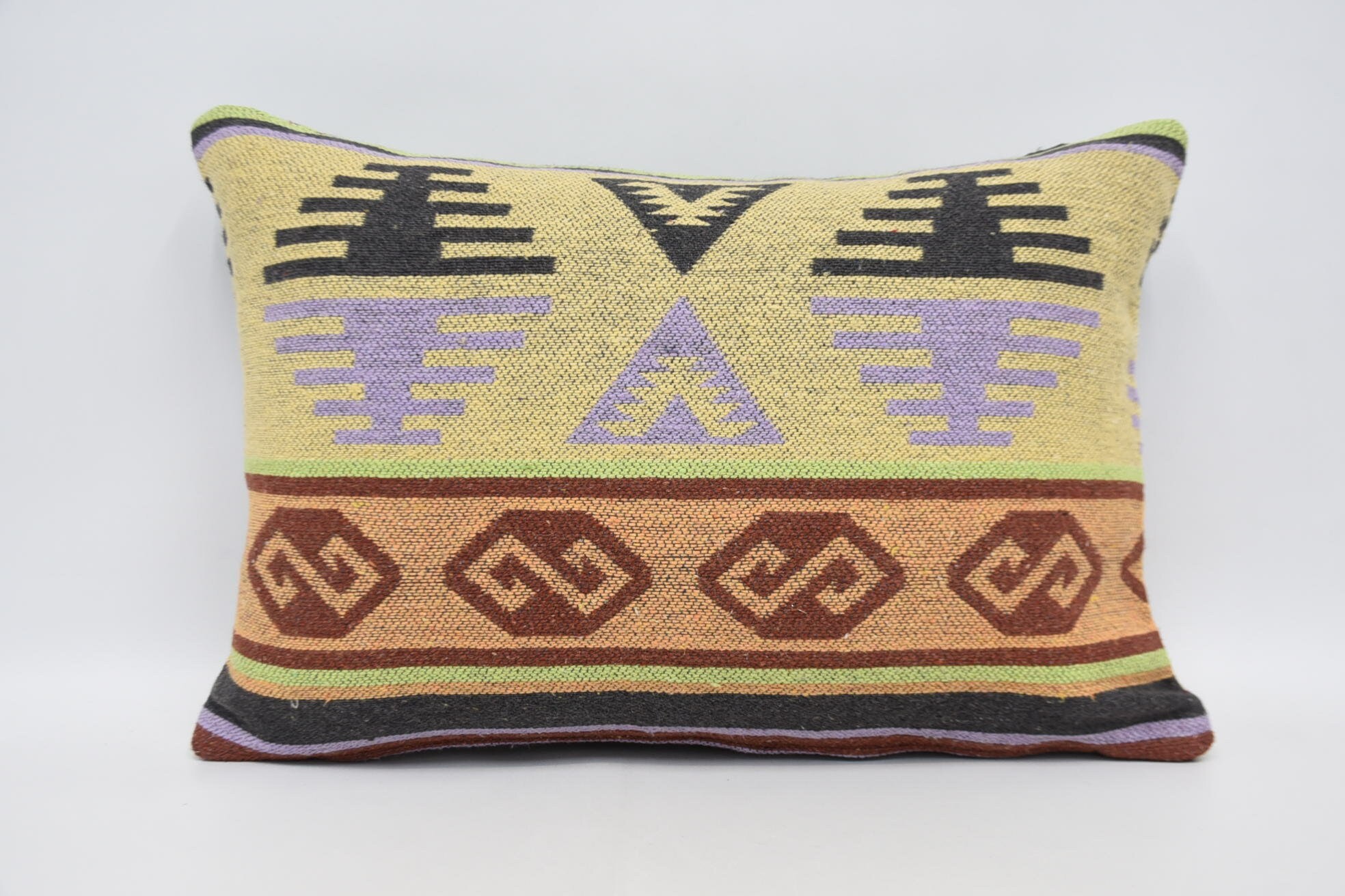 Pillow for Couch, 16"x24" Yellow Cushion, Turkish Kilim Pillow, Vintage Kilim Throw Pillow, Wholesale Cushion Cover
