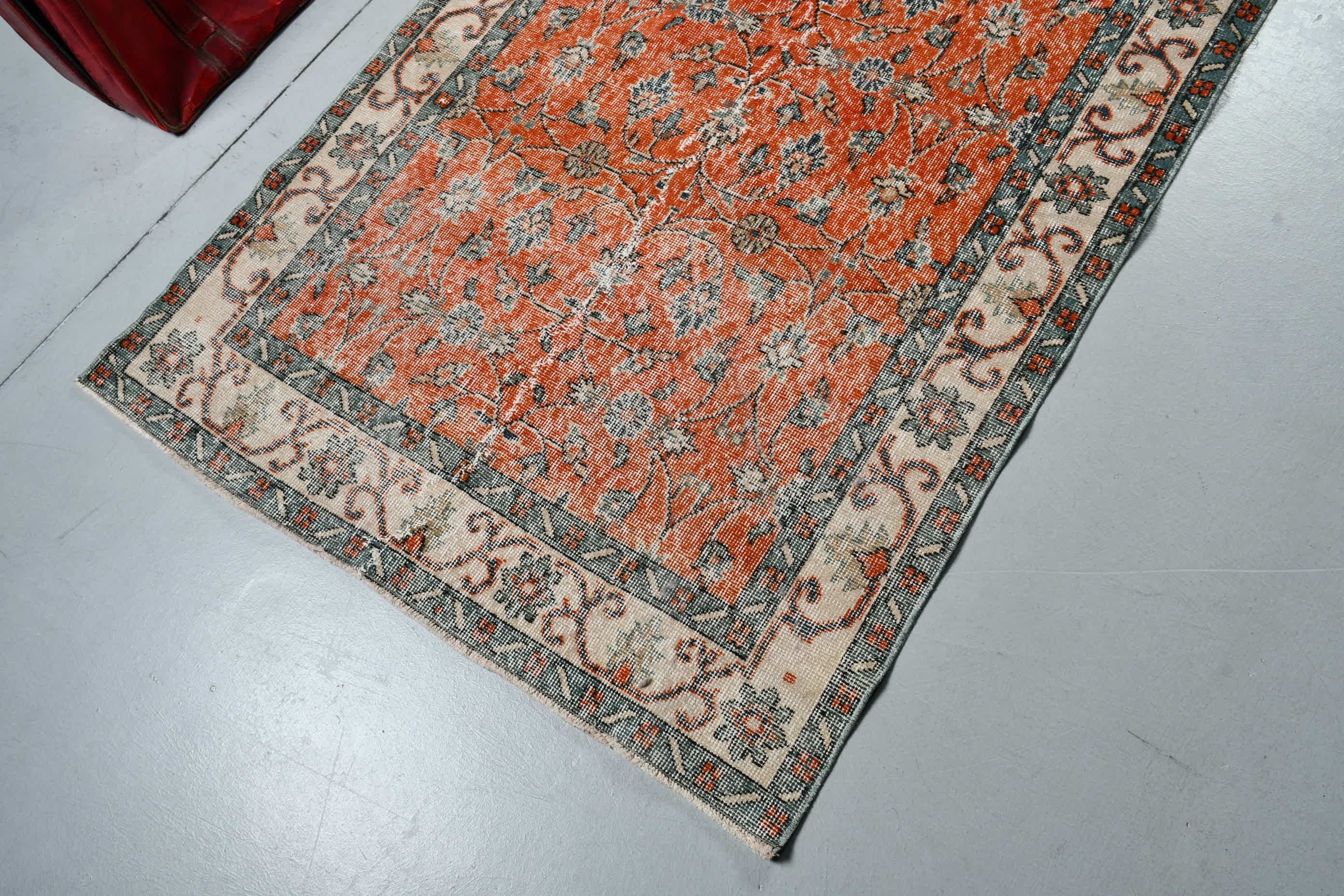 Living Room Rug, Orange Floor Rug, Rugs for Indoor, Turkish Rug, Vintage Rug, Indoor Rugs, Kitchen Rug, 3.7x6.7 ft Area Rug