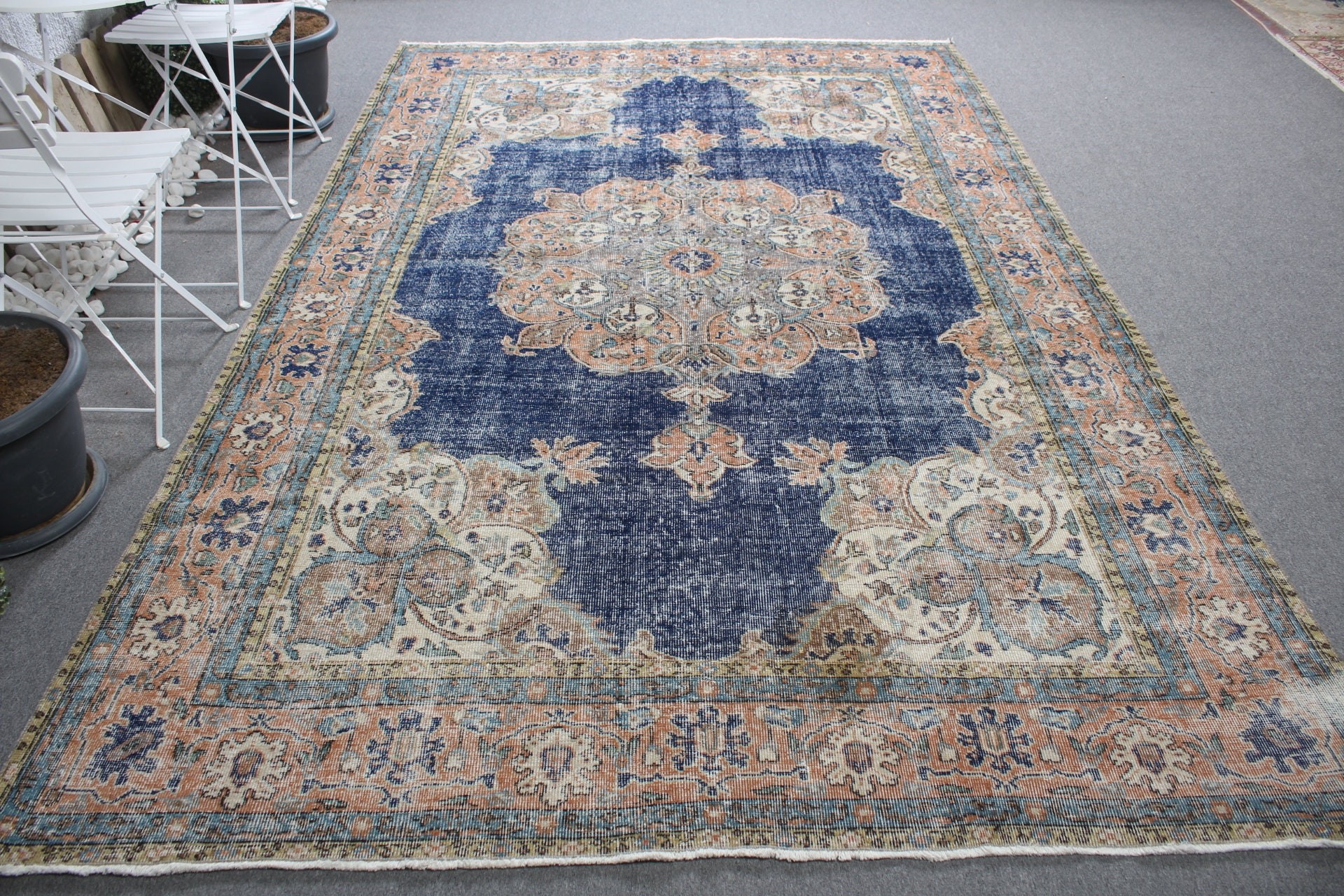 Living Room Rugs, Turkish Rug, Saloon Rugs, Blue Cool Rug, 6.9x10.4 ft Oversize Rug, Vintage Rug, Antique Rug, Cool Rug, Aztec Rugs