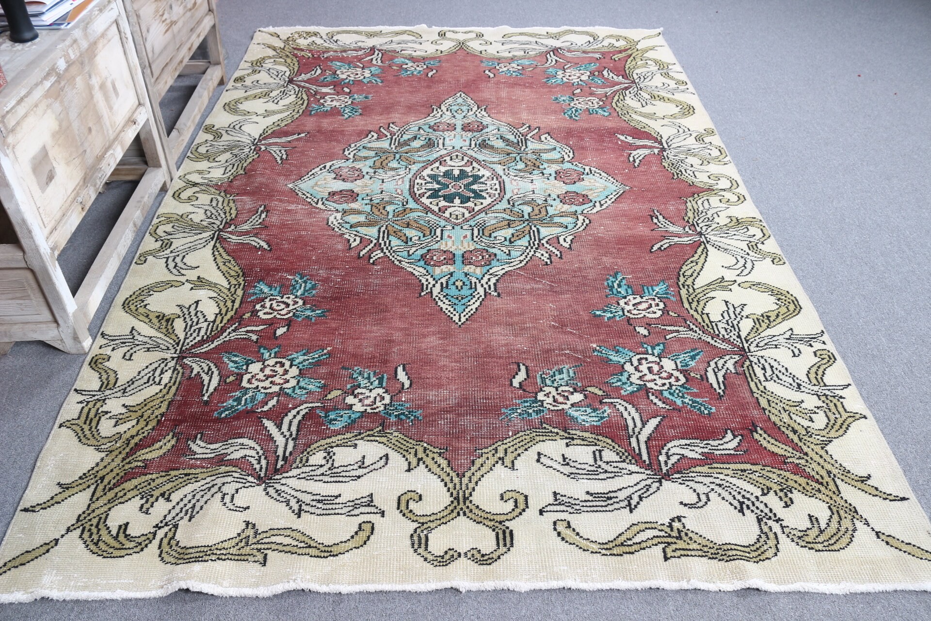 Oturma Odası Halısı, Salon Halıları, Türk Halısı, Tasarımcı Halısı, Yatak Odası Halısı, Ev Dekor Halısı, Vintage Halı, Mor 6x9.2 ft Büyük Halı