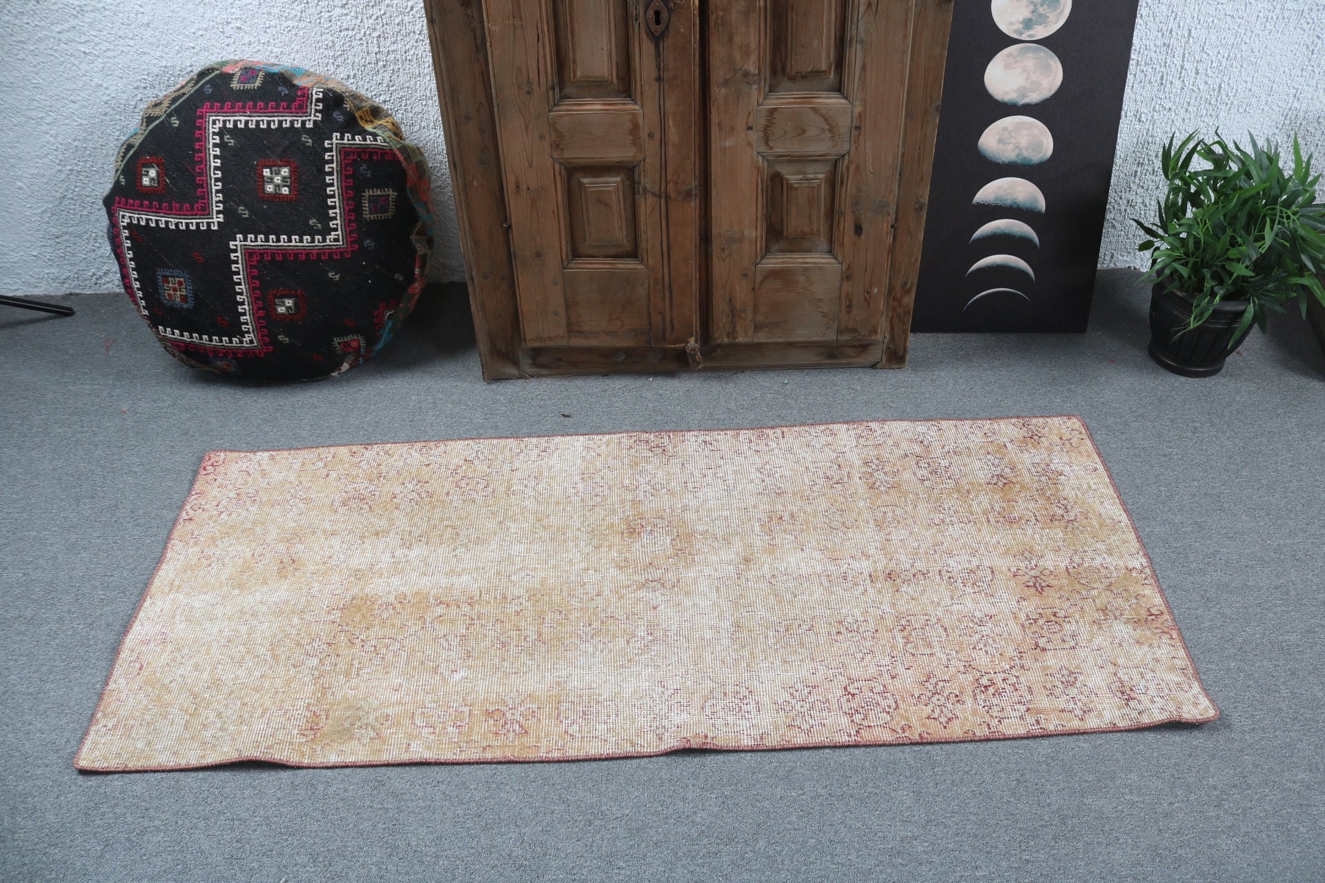 Küçük Alan Halısı, Araba Paspas Halısı, Banyo Halıları, Vintage Halı, 2,4x5,5 ft Küçük Halılar, Yatak Odası Halısı, Yün Halılar, Sarı Oushak Halısı, Türk Halısı