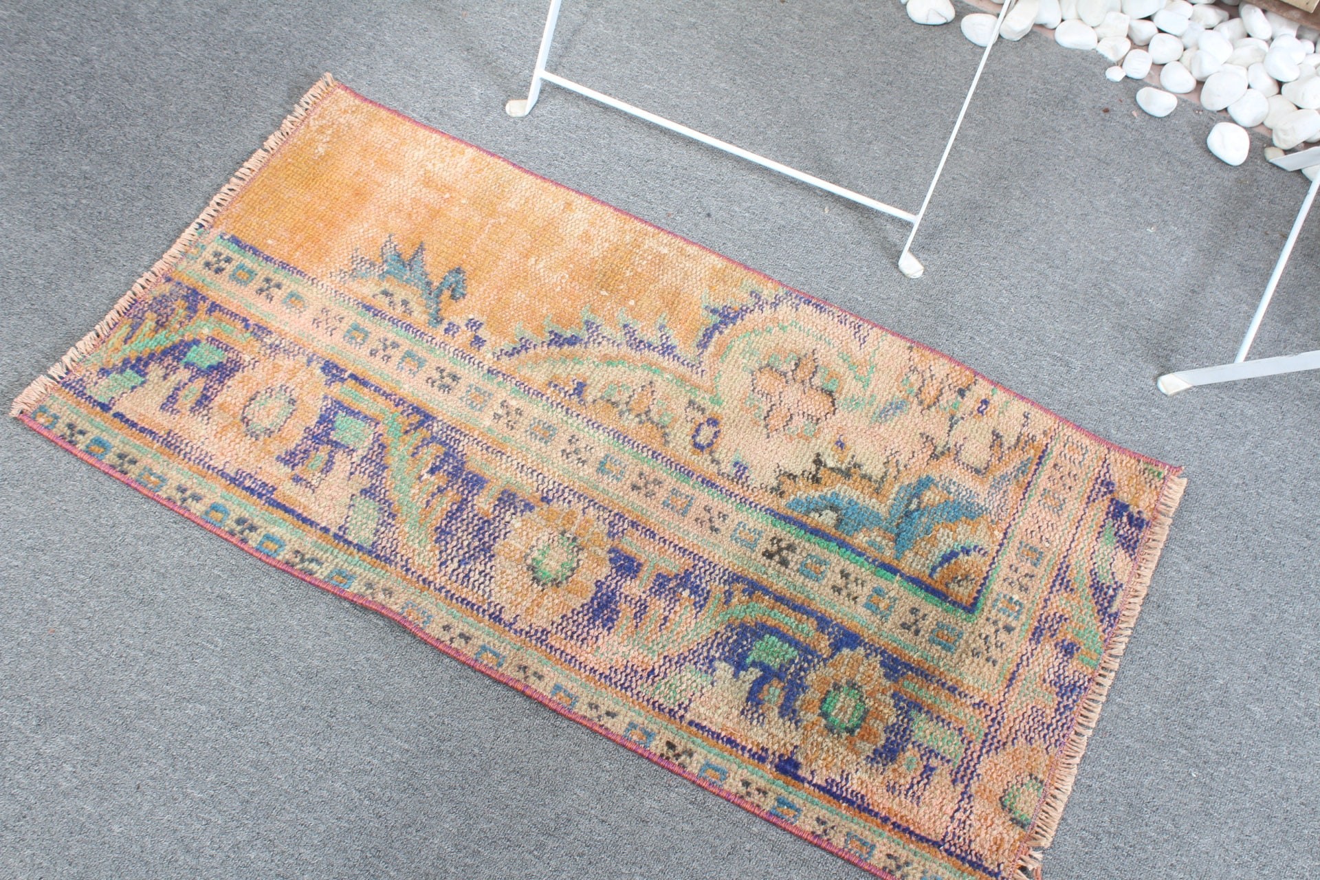 Yer Halıları, Vintage Halı, Vintage Dekor Halı, Oushak Halı, Türk Halısı, Çocuk Halısı, 1.6x3.2 ft Küçük Halı, Turuncu Ev Dekor Halısı, Banyo Halısı