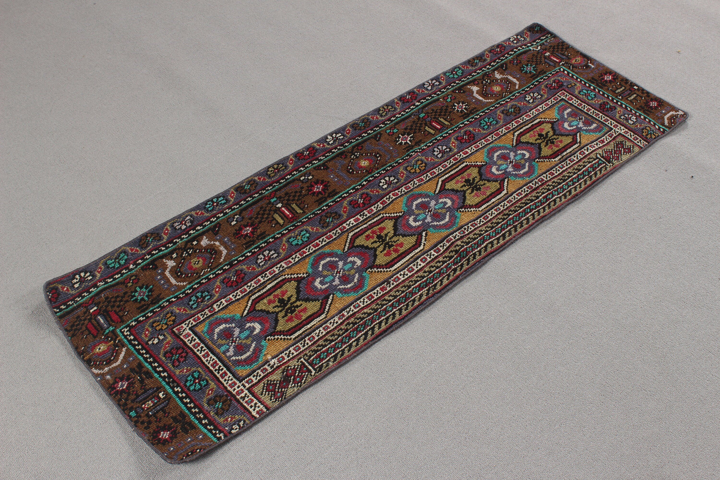 Vintage Halılar, 1.6x4.4 ft Küçük Halı, El Dokuma Halı, Küçük Alan Halısı, Sarı Yatak Odası Halısı, Türk Halıları, Küçük Vintage Halılar, Boho Halıları