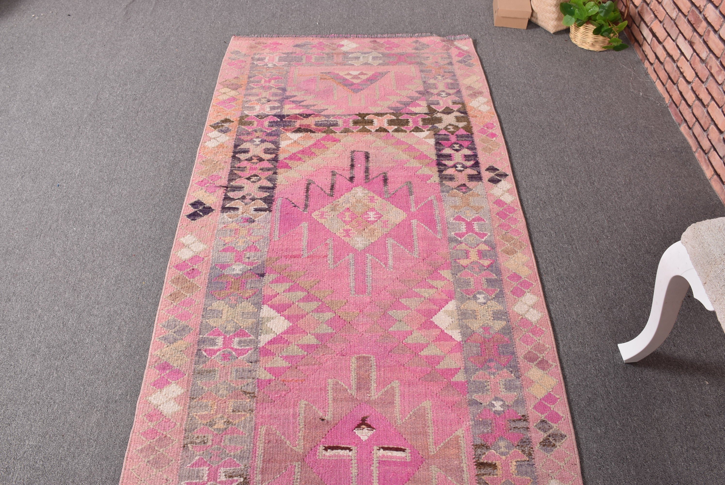 Bedroom Rugs, Corridor Rug, Turkish Rug, Boho Rug, 3x11.1 ft Runner Rug, Rugs for Corridor, Pink Bedroom Rug, Vintage Rug, Home Decor Rugs