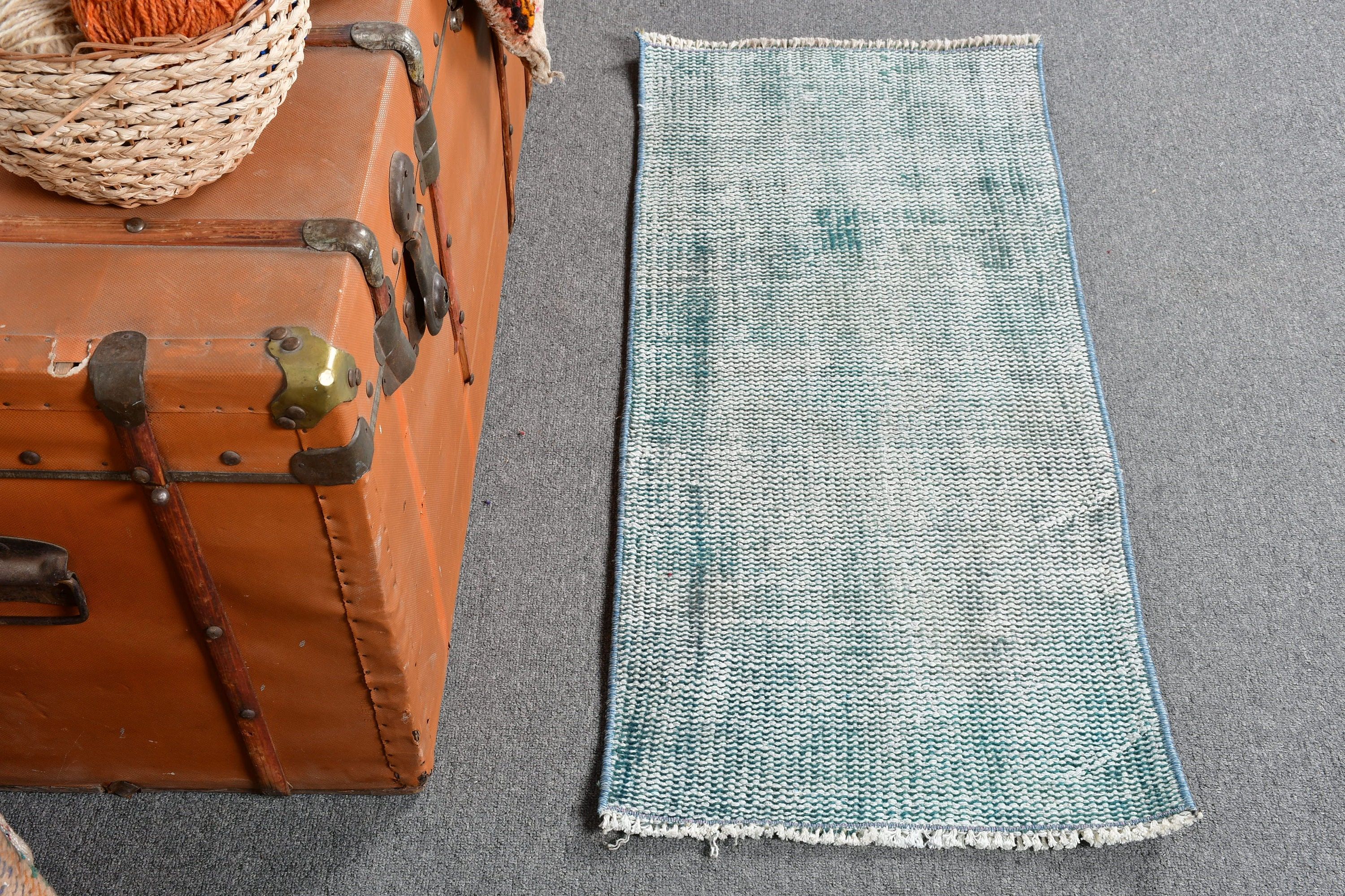 Mutfak Halısı, Yer Halıları, 1.4x3.3 ft Küçük Halı, Yatak Odası Halıları, Türk Halıları, Vintage Halılar, Banyo Halıları, Mavi Antika Halı, Küçük Dokuma Halı Halıları