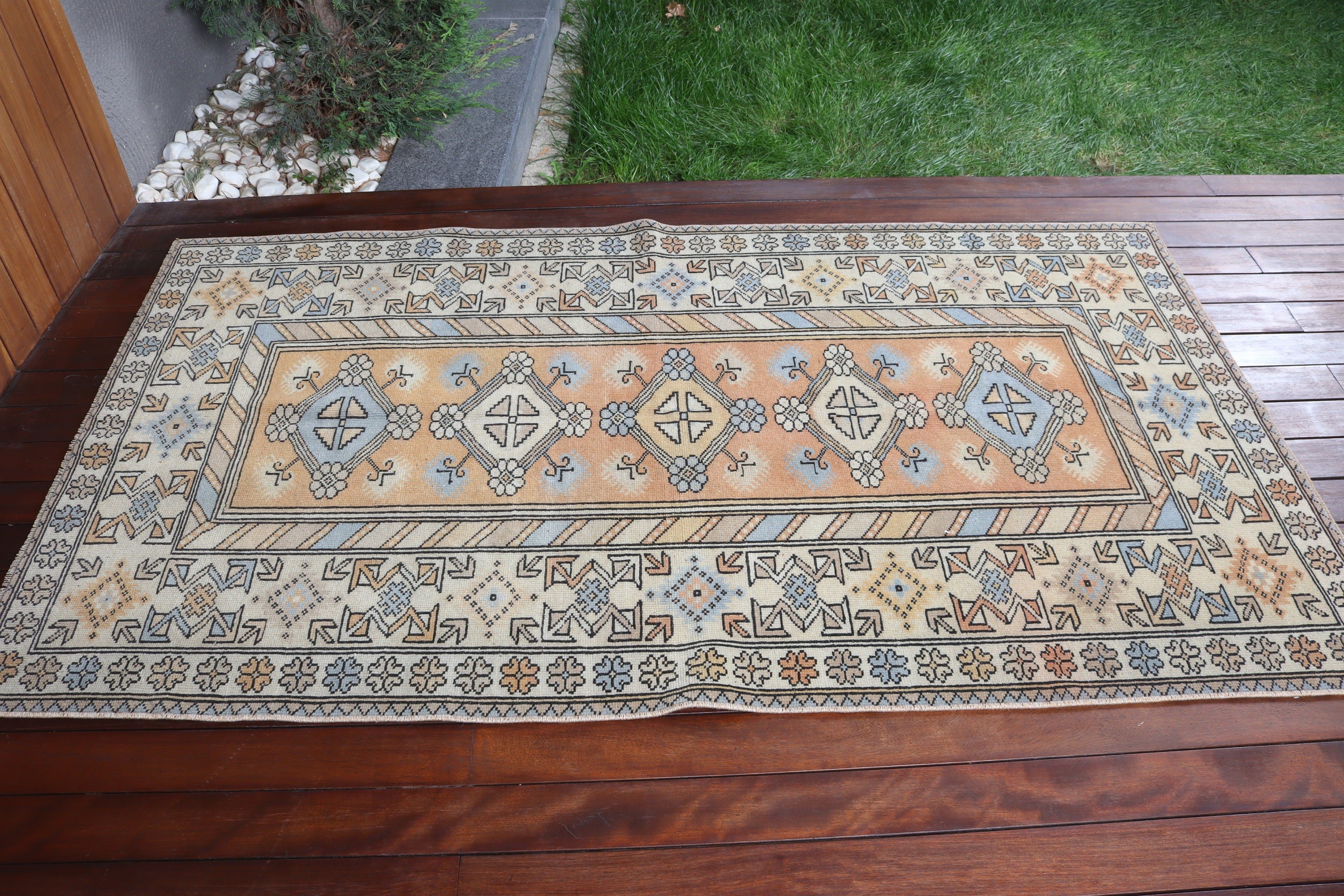 Turuncu Oushak Halılar, Vintage Halı, Ev Dekorasyonu Halısı, Yatak Odası Halıları, Türkiye Halıları, 3.7x6.6 ft Alan Halıları, Türk Halısı, Mutfak Halısı, Çocuk Halıları