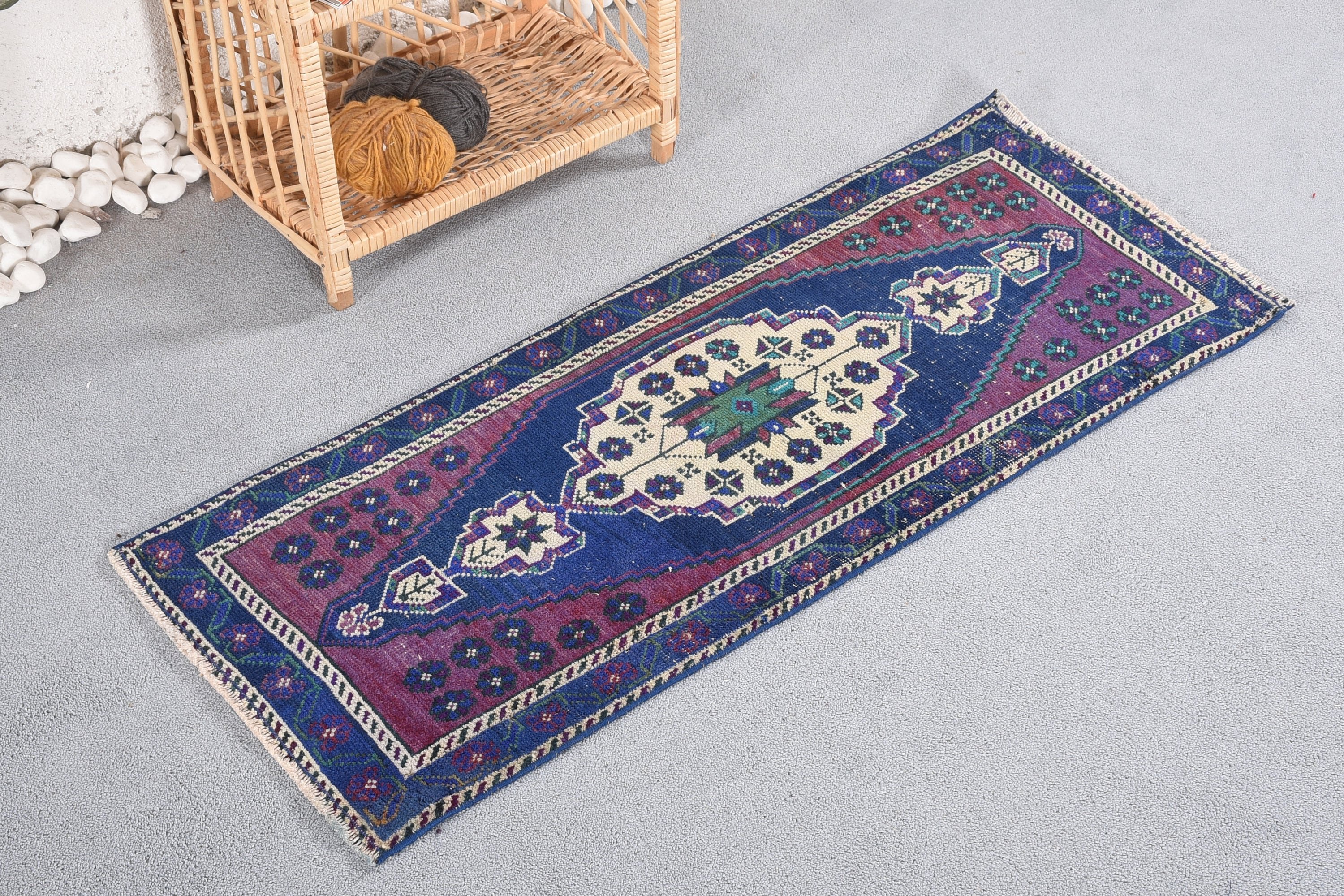 Antique Rug, Turkish Rug, Blue Bedroom Rugs, Anatolian Rug, 1.7x4.1 ft Small Rug, Vintage Rug, Entry Rug, Kitchen Rug, Rugs for Door Mat