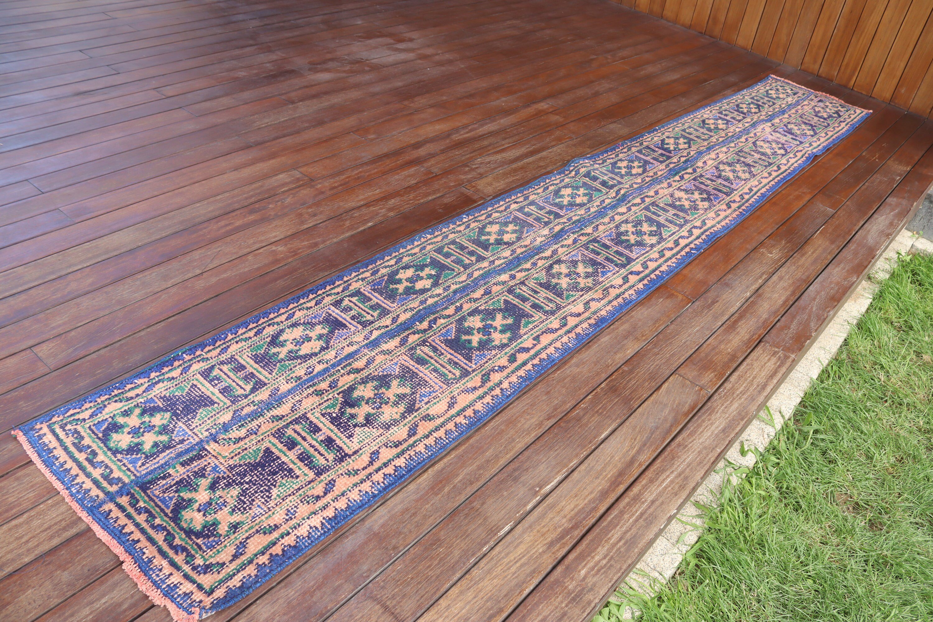 Beni Ourain Runner Rugs, Moroccan Rug, Long Runner Rug, Vintage Rug, Turkish Rug, 1.7x11.2 ft Runner Rug, Boho Rugs, Blue Antique Rugs