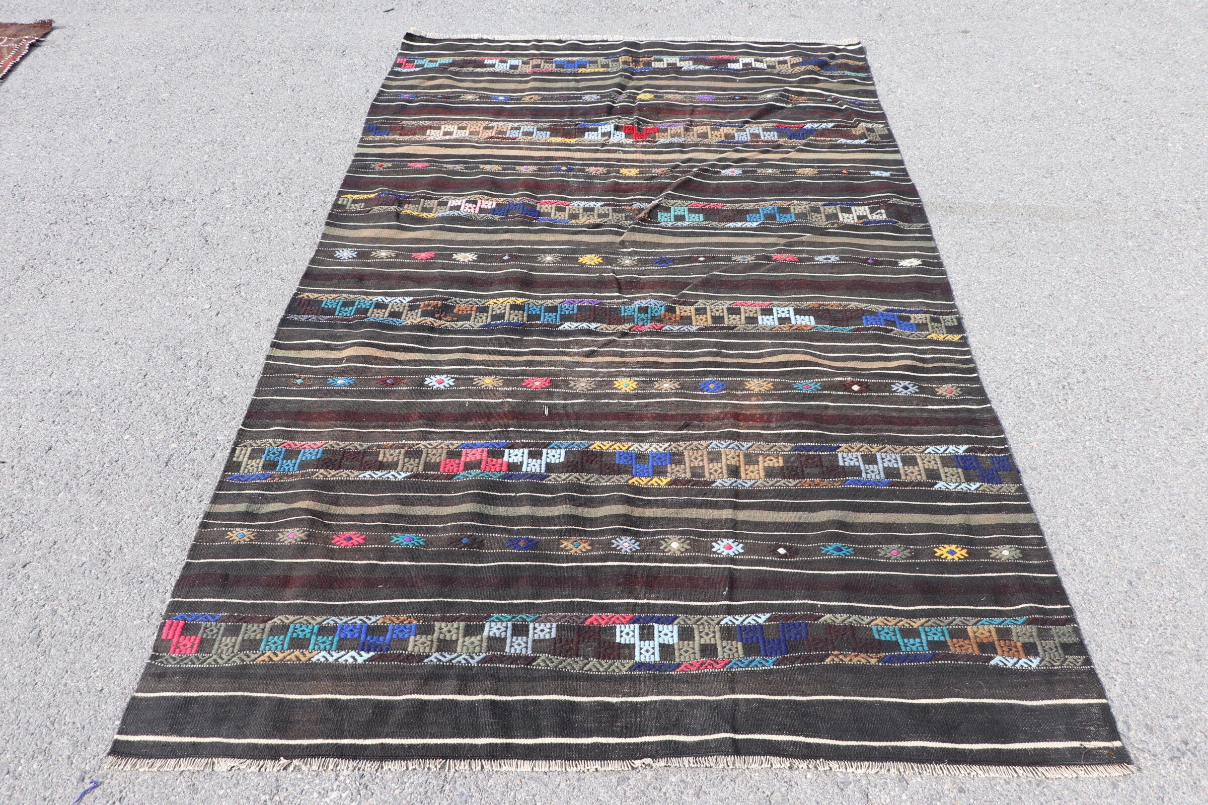 Turkish Rug, Cool Rug, Moroccan Rug, Bedroom Rug, Vintage Rugs, 4.7x7.6 ft Area Rugs, Kilim, Rugs for Bedroom, Turkey Rug, Black Wool Rug