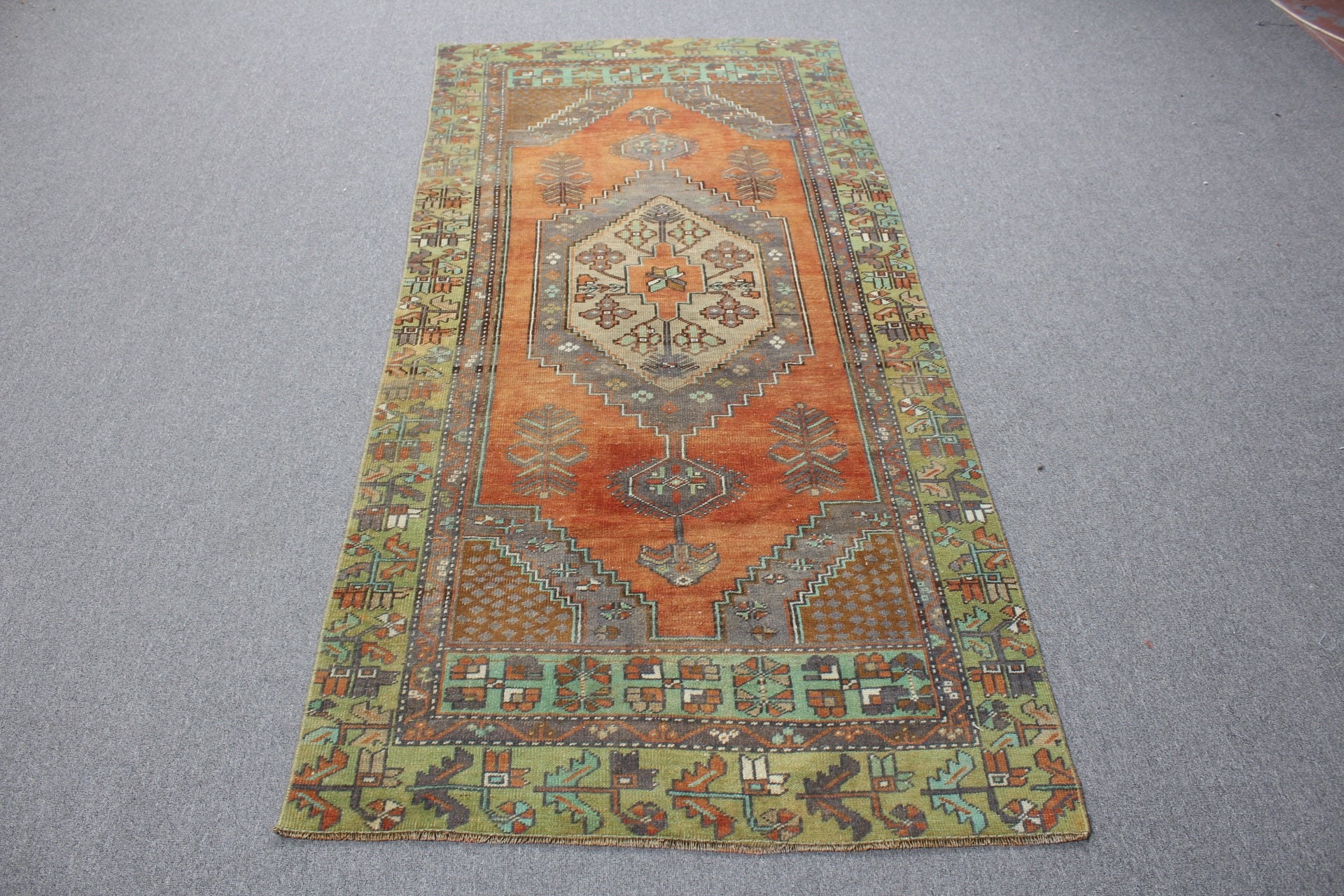 Fas Halısı, Türk Halısı, Vintage Halı, Sessiz Halı, Çocuk Odası Halıları, Turuncu 3,4x7,5 ft Alan Halısı, Mutfak Halıları