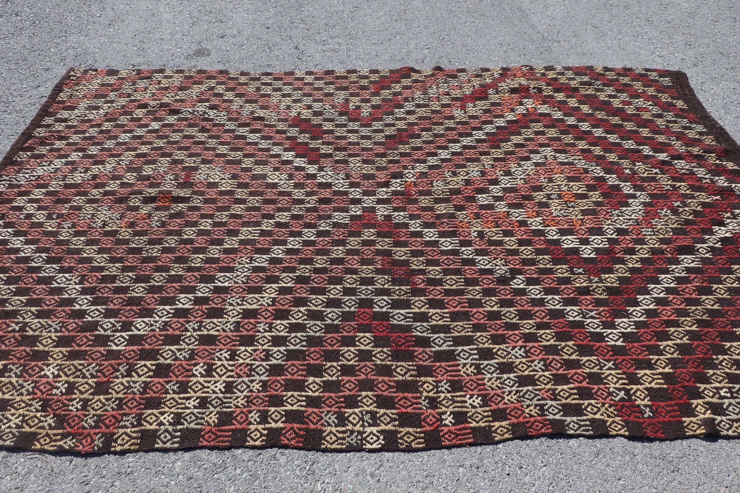 Türk Halıları, Kilim, 5.8x8.9 ft Büyük Halı, Kahverengi Oushak Halı, Salon Halıları, Yatak Odası Halıları, Vintage Halılar, Oturma Odası Halıları