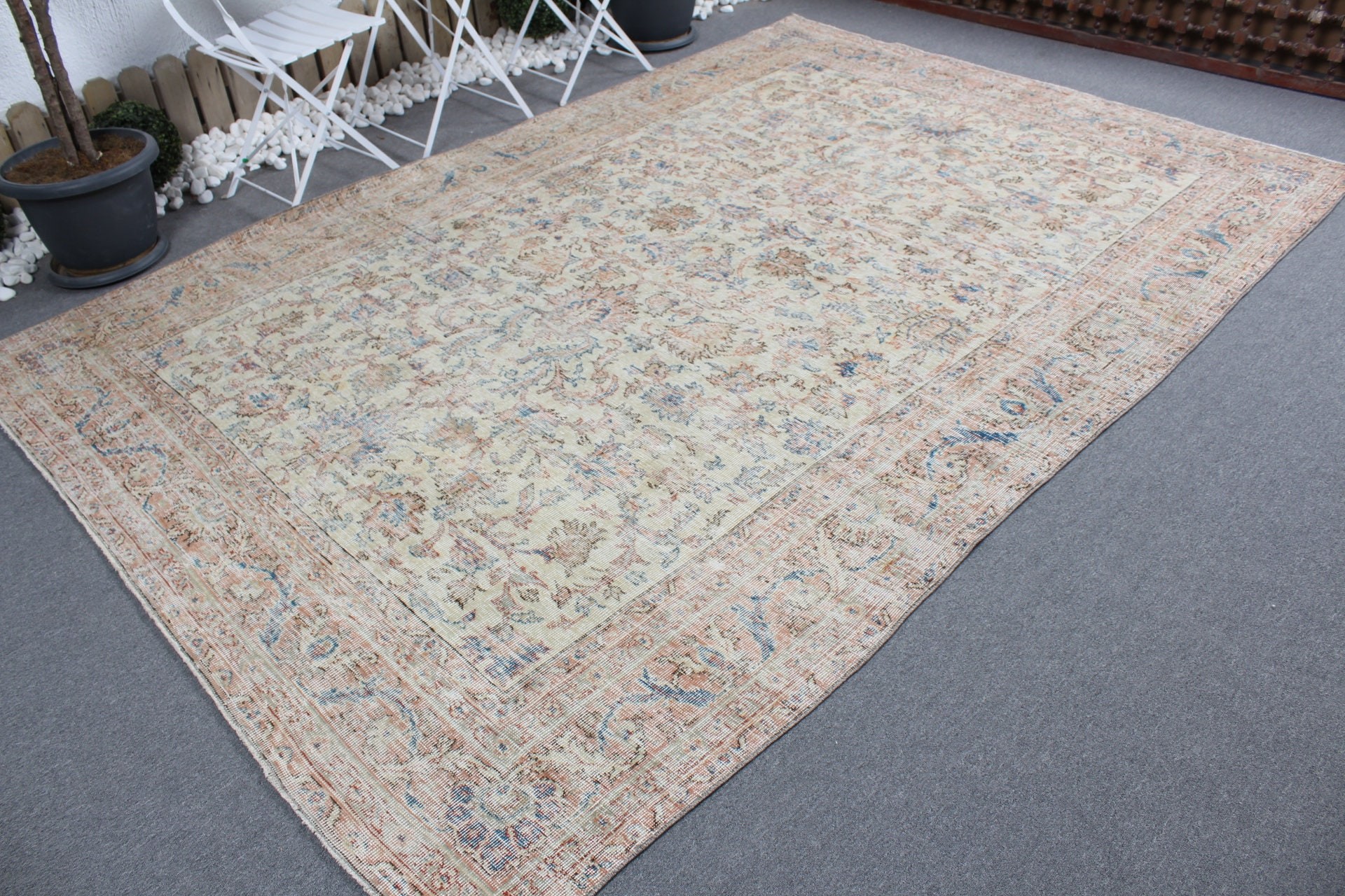 Salon Rug, Turkish Rugs, 7x10.3 ft Oversize Rug, Dining Room Rug, Vintage Rugs, Anatolian Rugs, Beige Wool Rug, Dorm Rug, Moroccan Rug