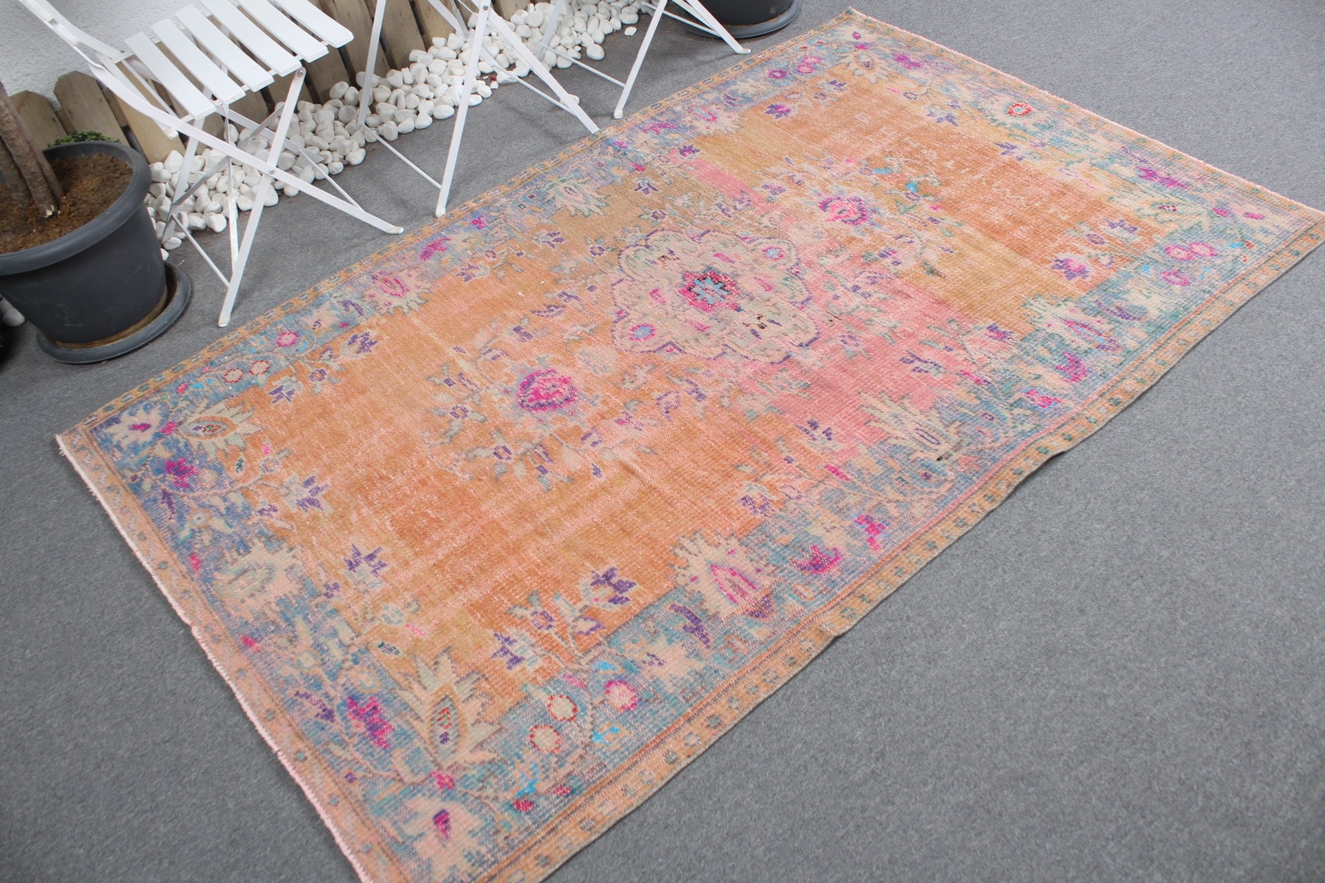 Bedroom Rug, 4.3x6.9 ft Area Rugs, Indoor Rugs, Orange Floor Rug, Rugs for Floor, Oriental Rug, Hand Woven Rug, Vintage Rug, Turkish Rug