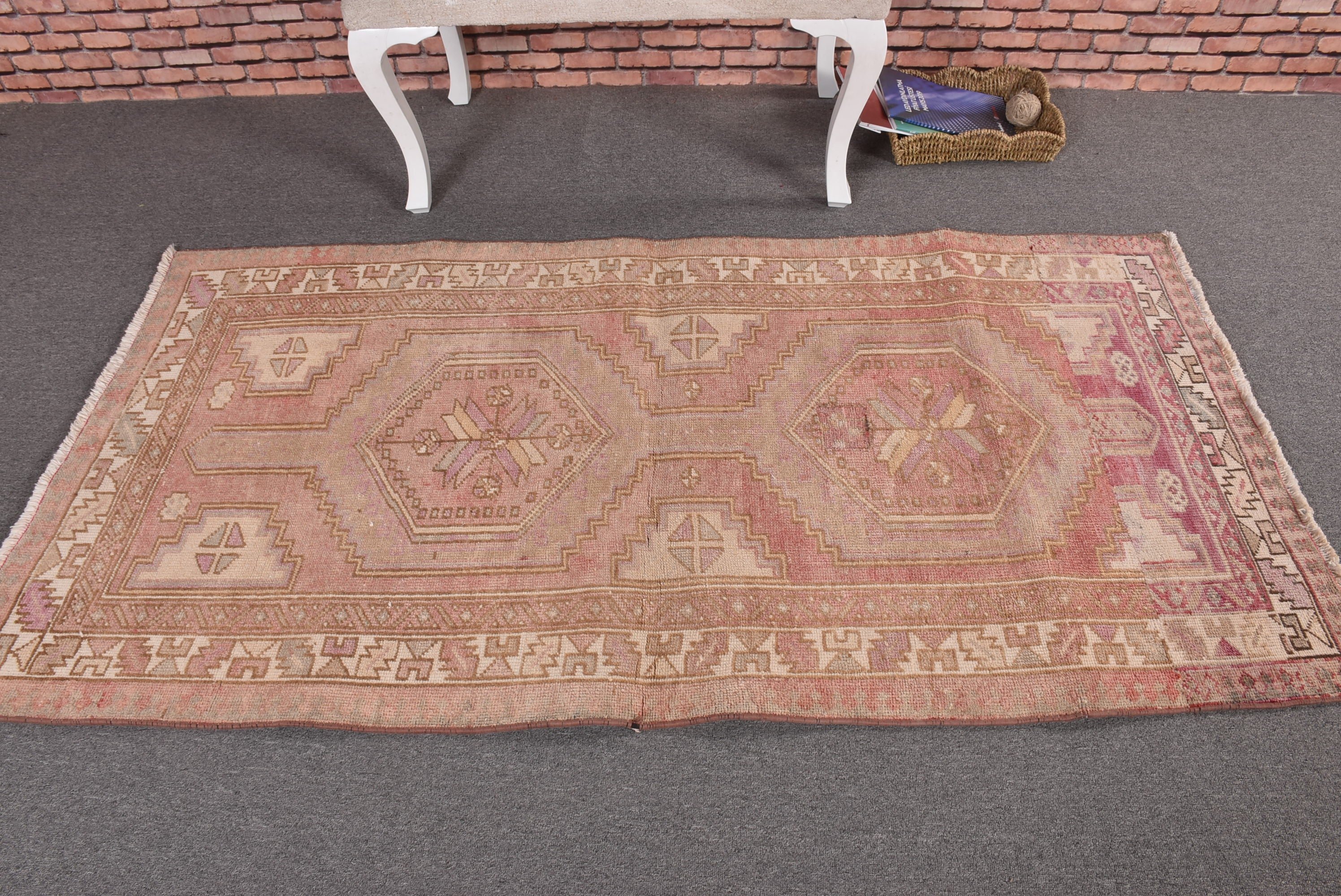 Beige Geometric Rugs, Rugs for Entry, Turkish Rug, Vintage Rug, 3.1x6.1 ft Accent Rug, Oriental Rug, Decorative Rug