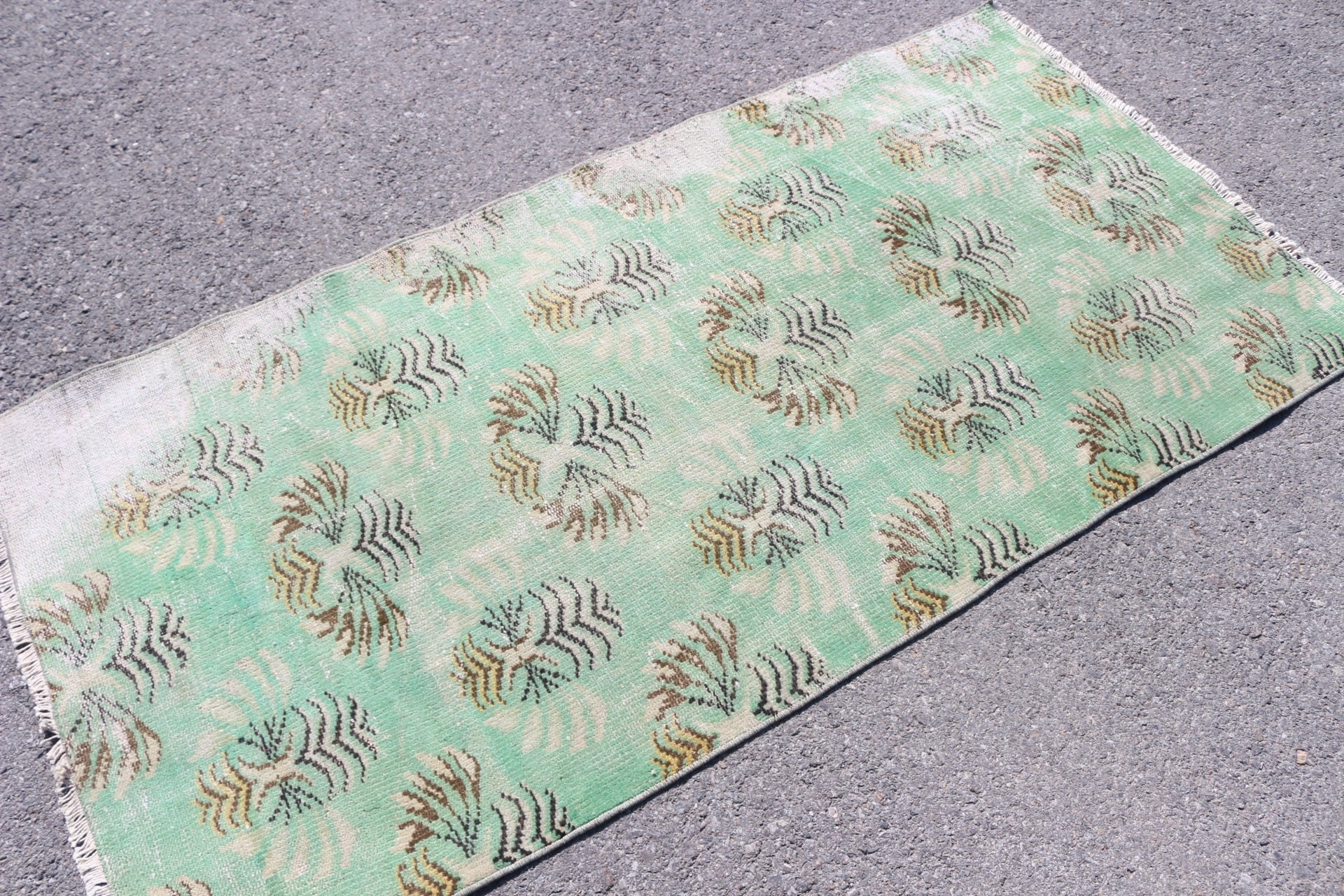 Pastel Rug, 3x6 ft Accent Rug, Wool Rug, Vintage Rug, Kitchen Rugs, Rugs for Kitchen, Green Anatolian Rugs, Turkish Rugs, Entry Rug