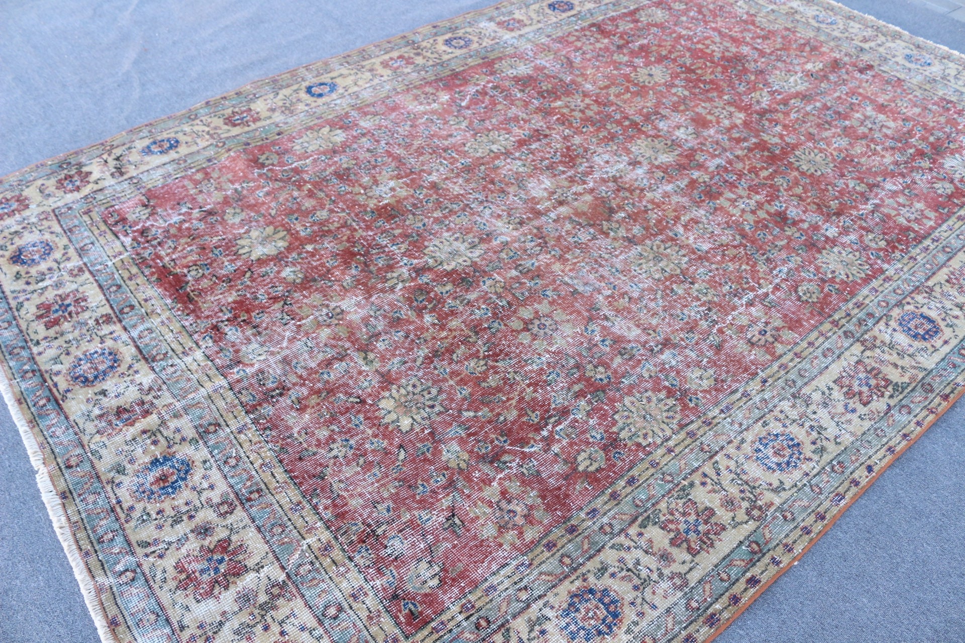 Red Home Decor Rug, Vintage Rug, Turkish Rugs, Living Room Rug, 6.8x10.3 ft Oversize Rug, Floor Rugs, Dining Room Rugs