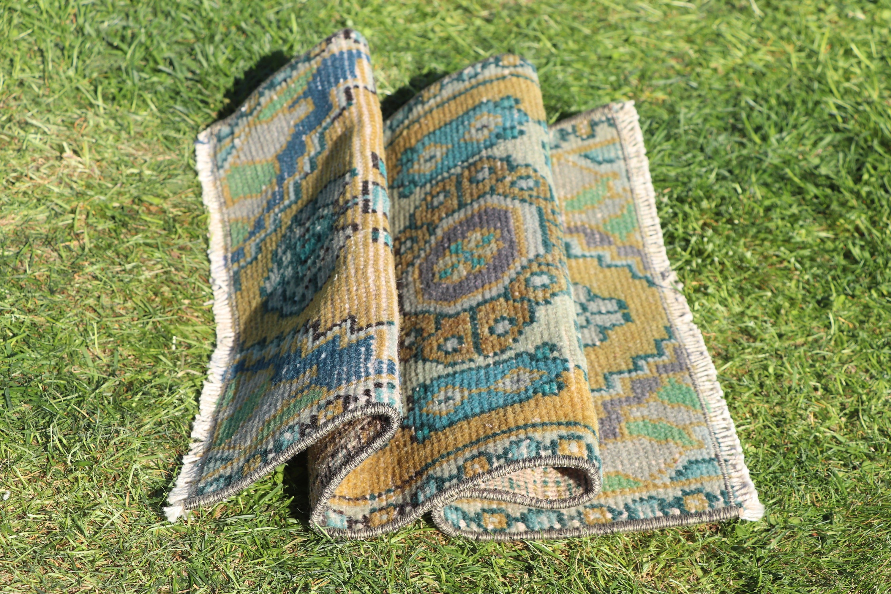 Vintage Halılar, Kapı Paspas Halıları, Duvara Asılı Halılar, Sarı Oushak Halıları, Türk Halıları, Nötr Halılar, El Dokuma Halı, 1.3x2.3 ft Küçük Halılar