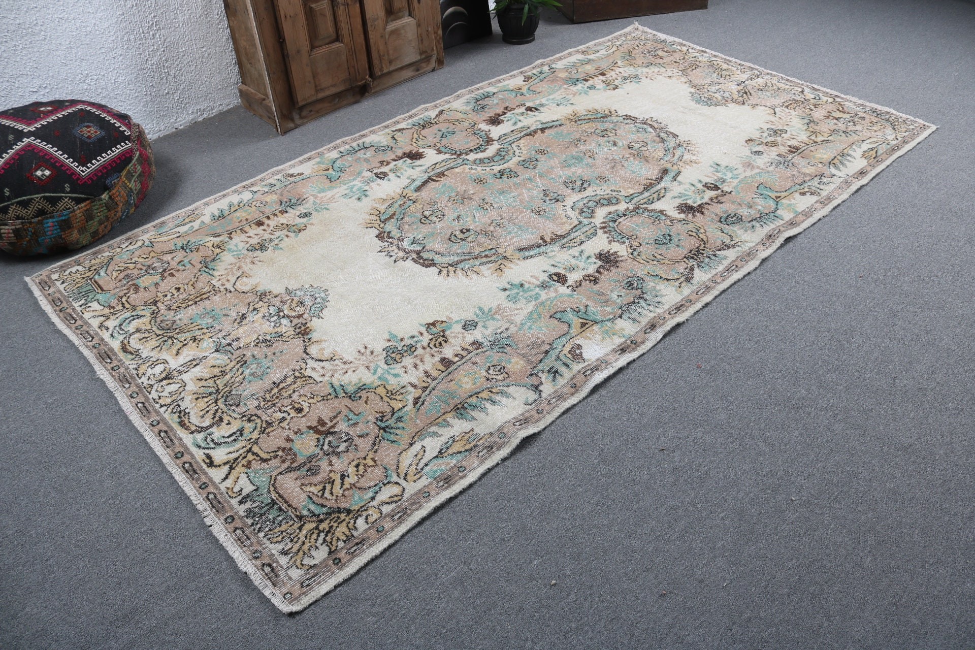 Bej Mutfak Halısı, Yemek Odası Halıları, Oryantal Halı, Türk Halısı, Kabile Halısı, Yatak Odası Halıları, 5.2x9.3 ft Büyük Halı, Ev Dekor Halısı, Vintage Halı