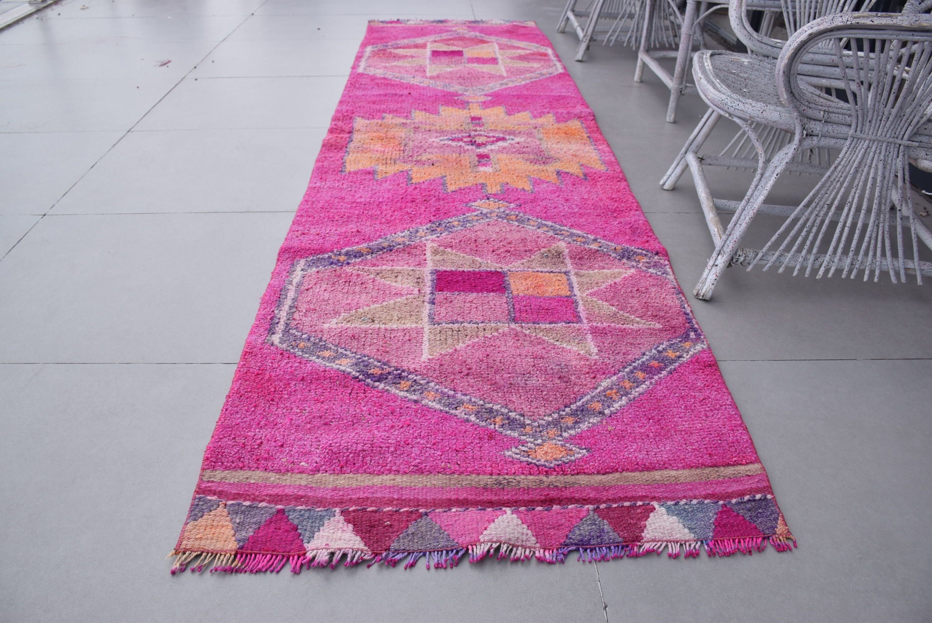 Pink  2.8x10.5 ft Runner Rugs, Dorm Rug, Anatolian Rugs, Corridor Rugs, Turkish Rugs, Vintage Rugs, Floor Rug, Hallway Rugs
