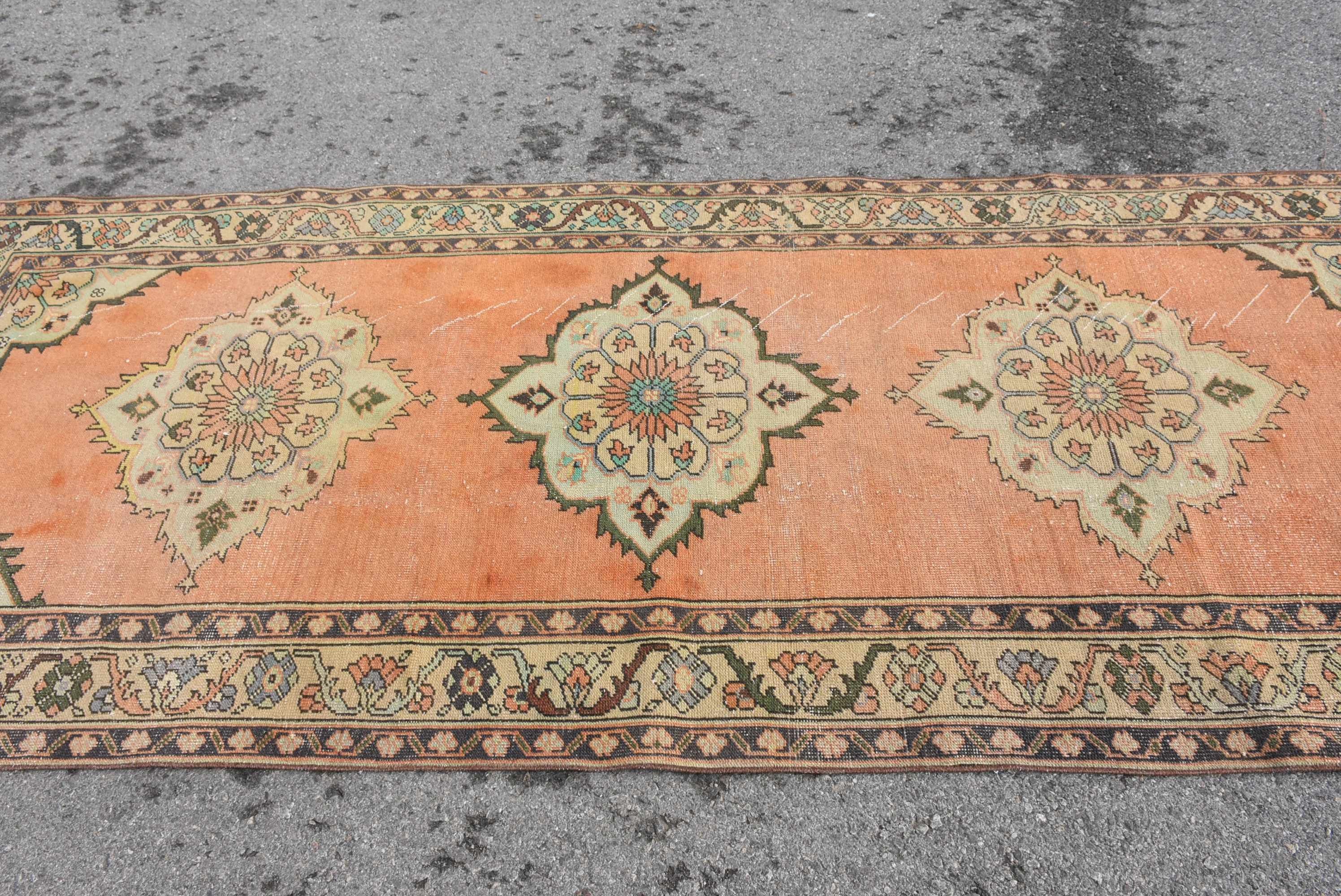 Turuncu Ev Dekor Halısı, 4.4x10.5 ft Büyük Halılar, Antika Halılar, Oturma Odası Halıları, Vintage Halı, Mutfak Halıları, Türk Halıları, Yemek Odası Halısı