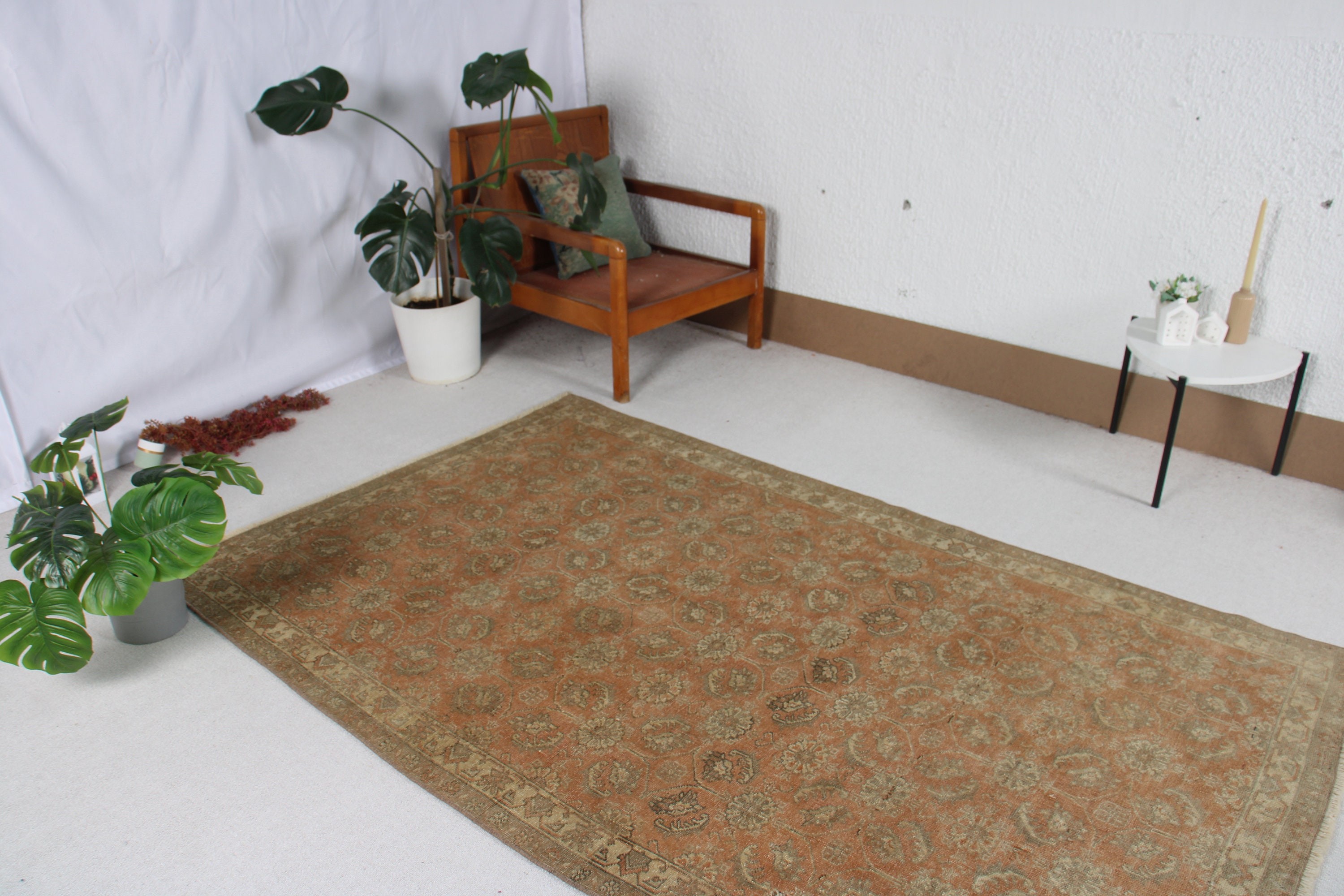 Turuncu Fas Halıları, İç Mekan Halıları, Türk Halısı, 4,5x7,3 ft Alan Halısı, Organik Halı, Ev Dekor Halıları, Vintage Halılar, Açıklama Halısı, Yatak Odası Halısı