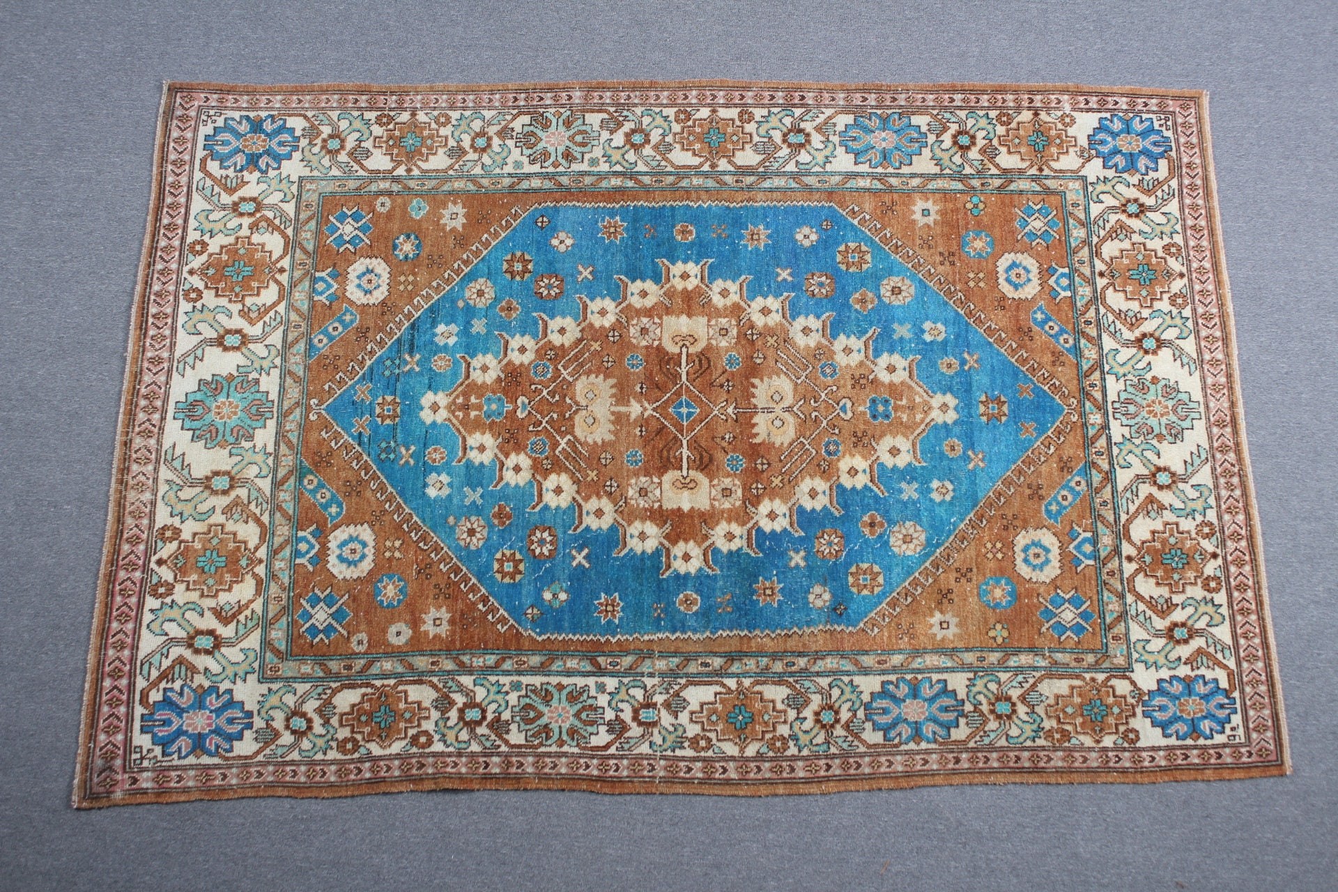 Vintage Halı, Türk Halısı, Fas Halısı, 5.1x7.9 ft Büyük Halı, Kahverengi Antika Halı, Salon Halıları, Yatak Odası Halıları, Yatak Odası Halıları